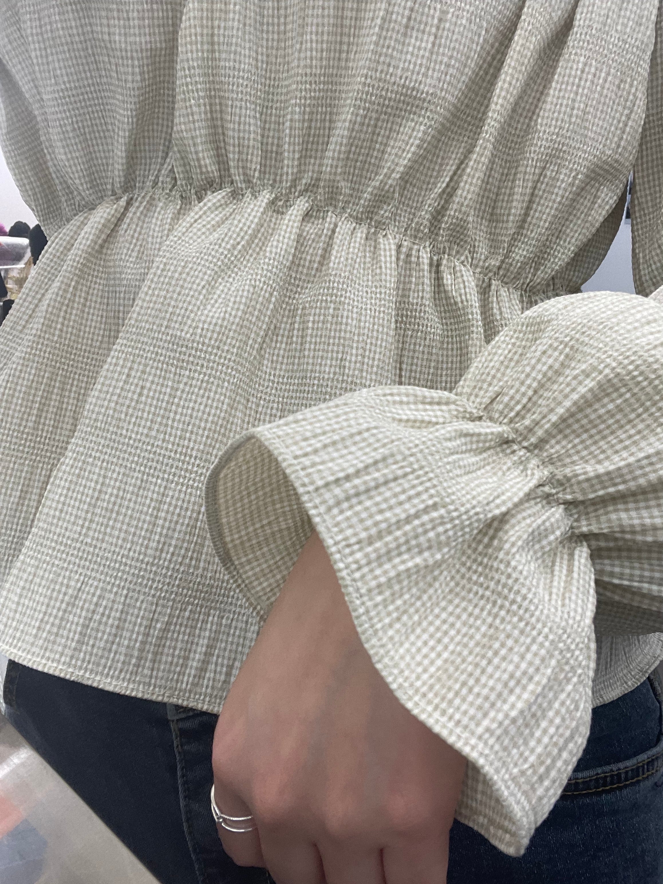 Secret Check 皺條紋暗格橡筋修腰, Blouse/ BU8872 (black sold out)