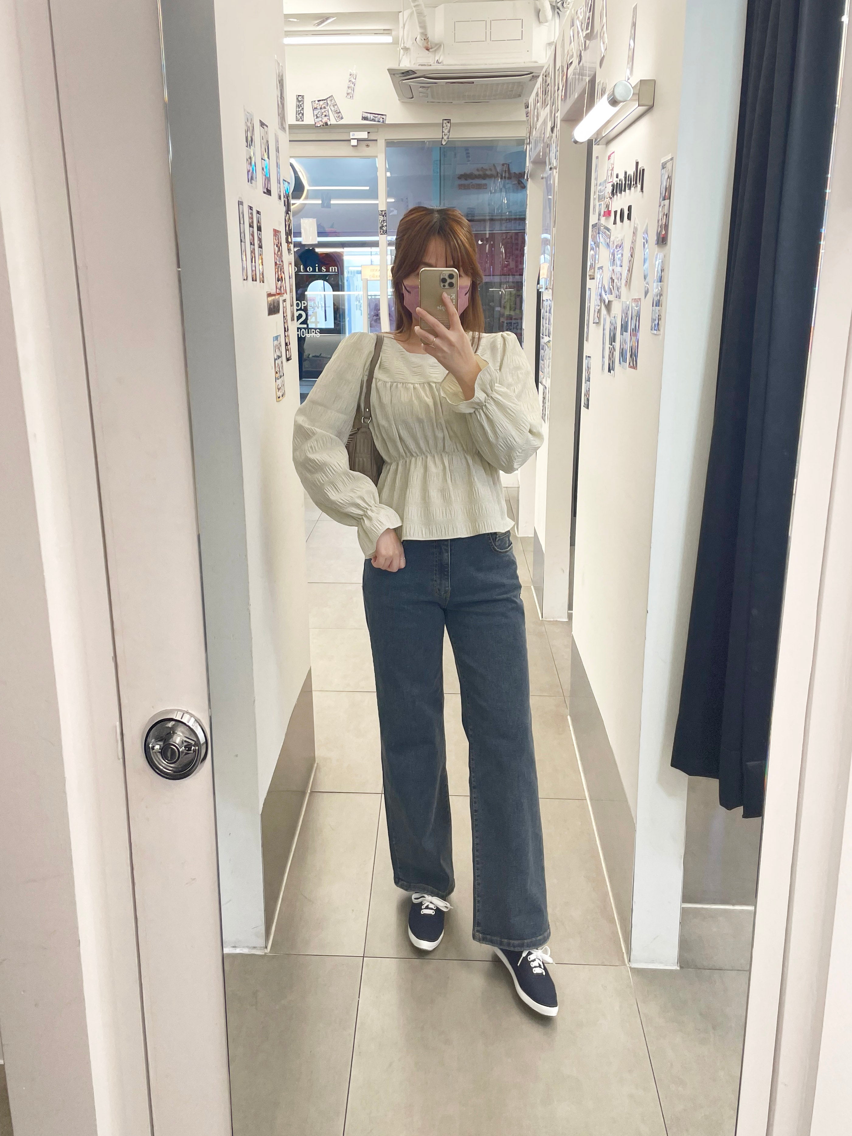 Vintage 復古色全彈性腰側後橡筋直腳, Jeans/ PT8361