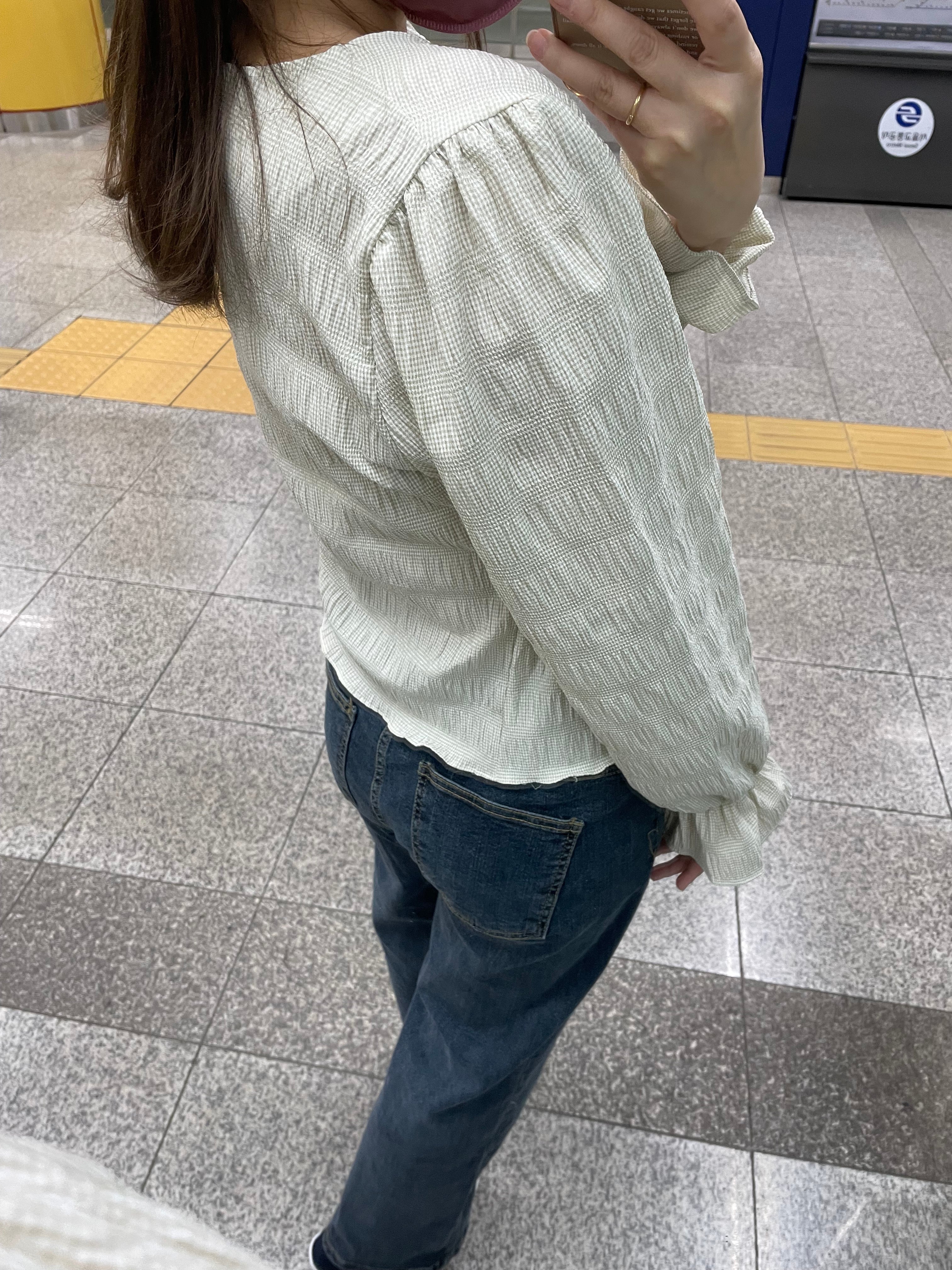 Secret Check 皺條紋暗格橡筋修腰, Blouse/ BU8872 (black sold out)