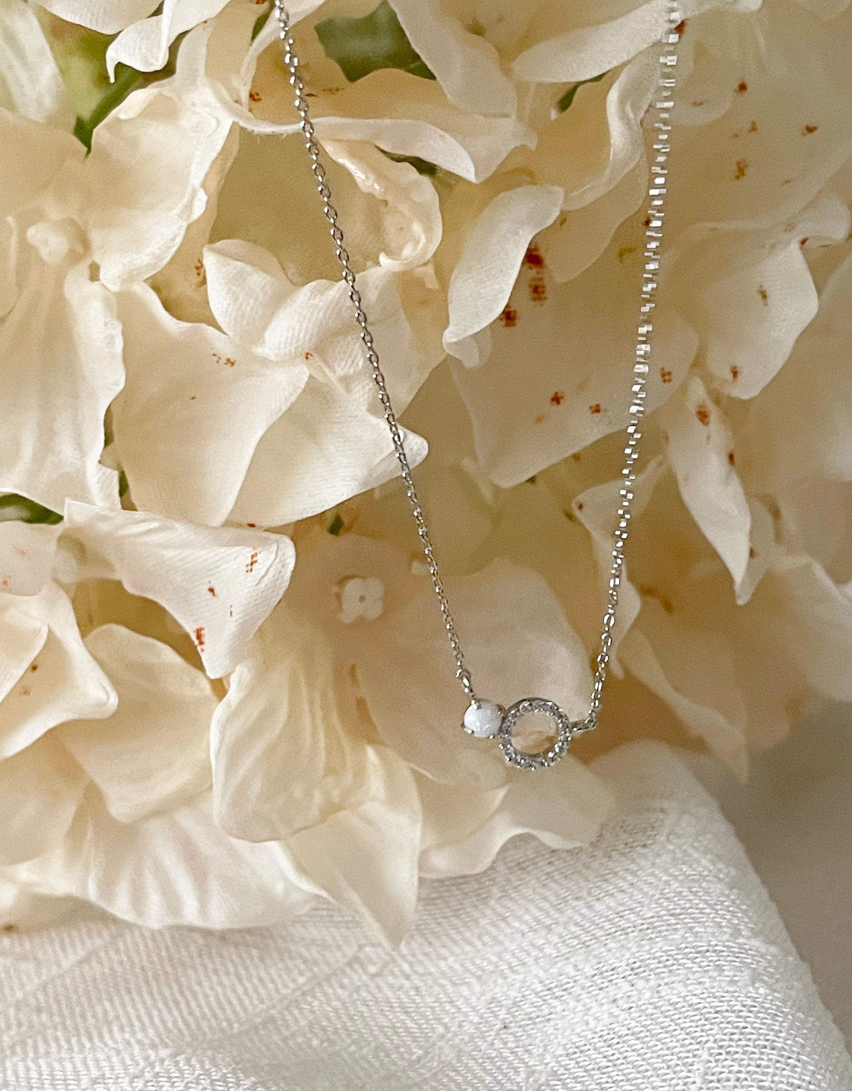 Moon Stone & Oval Crystal, Necklace/ NL8149