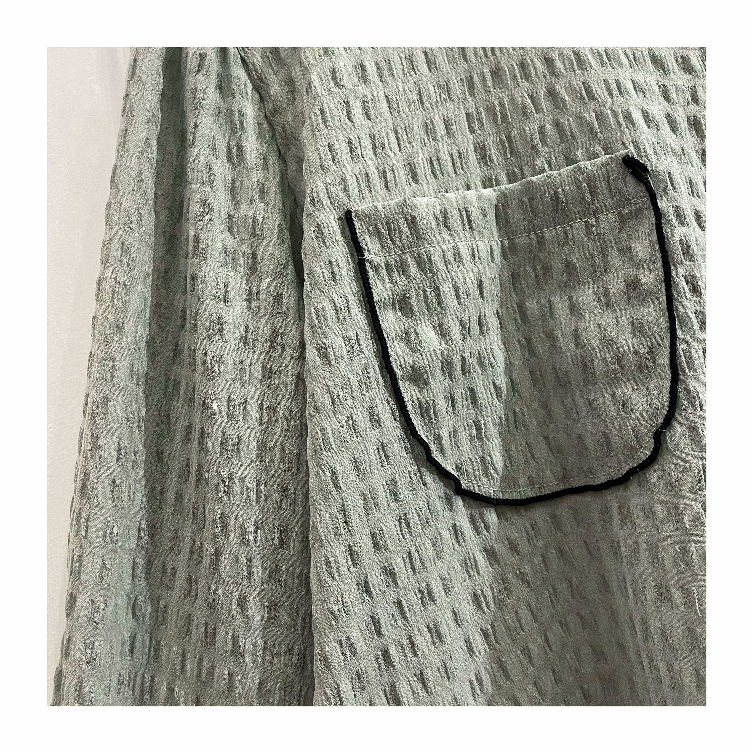 Border 雪紡湖水綠暗格拼色上衣, Blouse/ TP8682