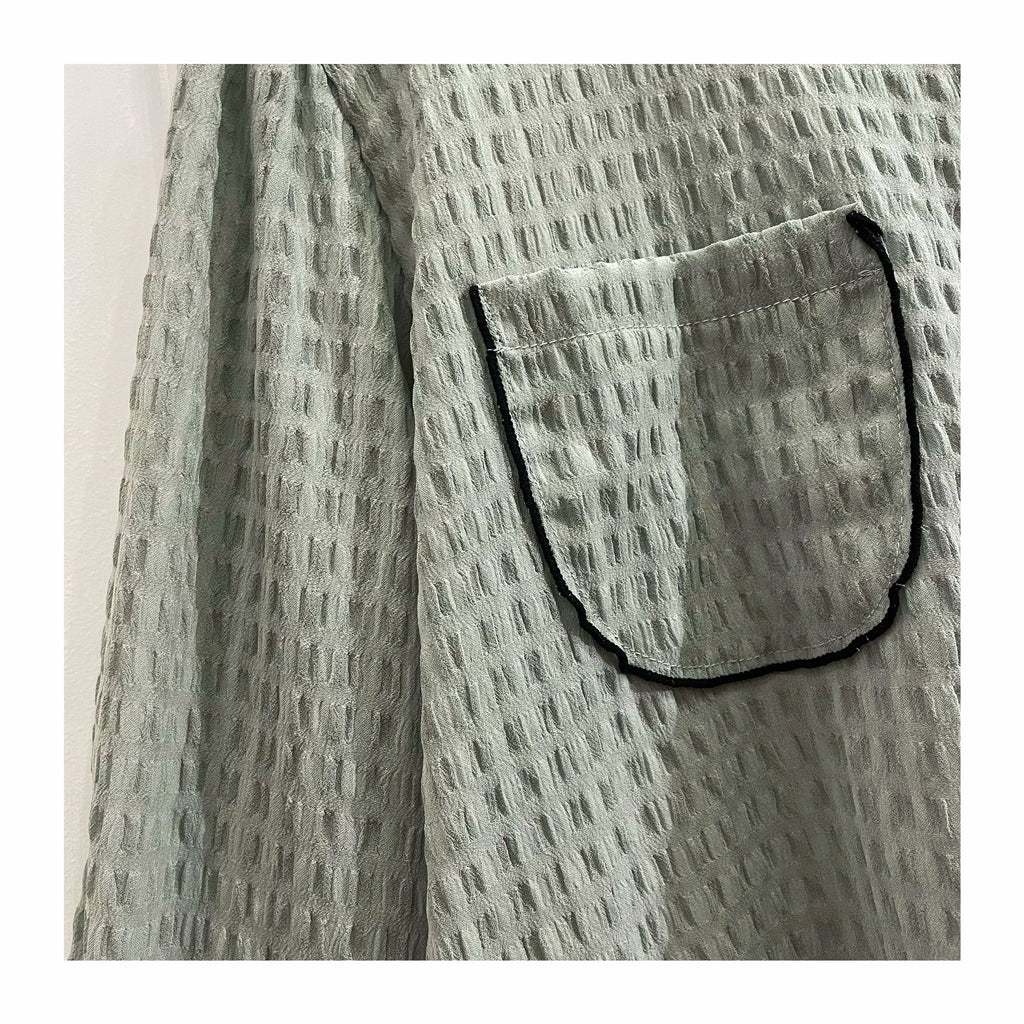 Border 雪紡湖水綠暗格拼色上衣, Blouse/ TP8682