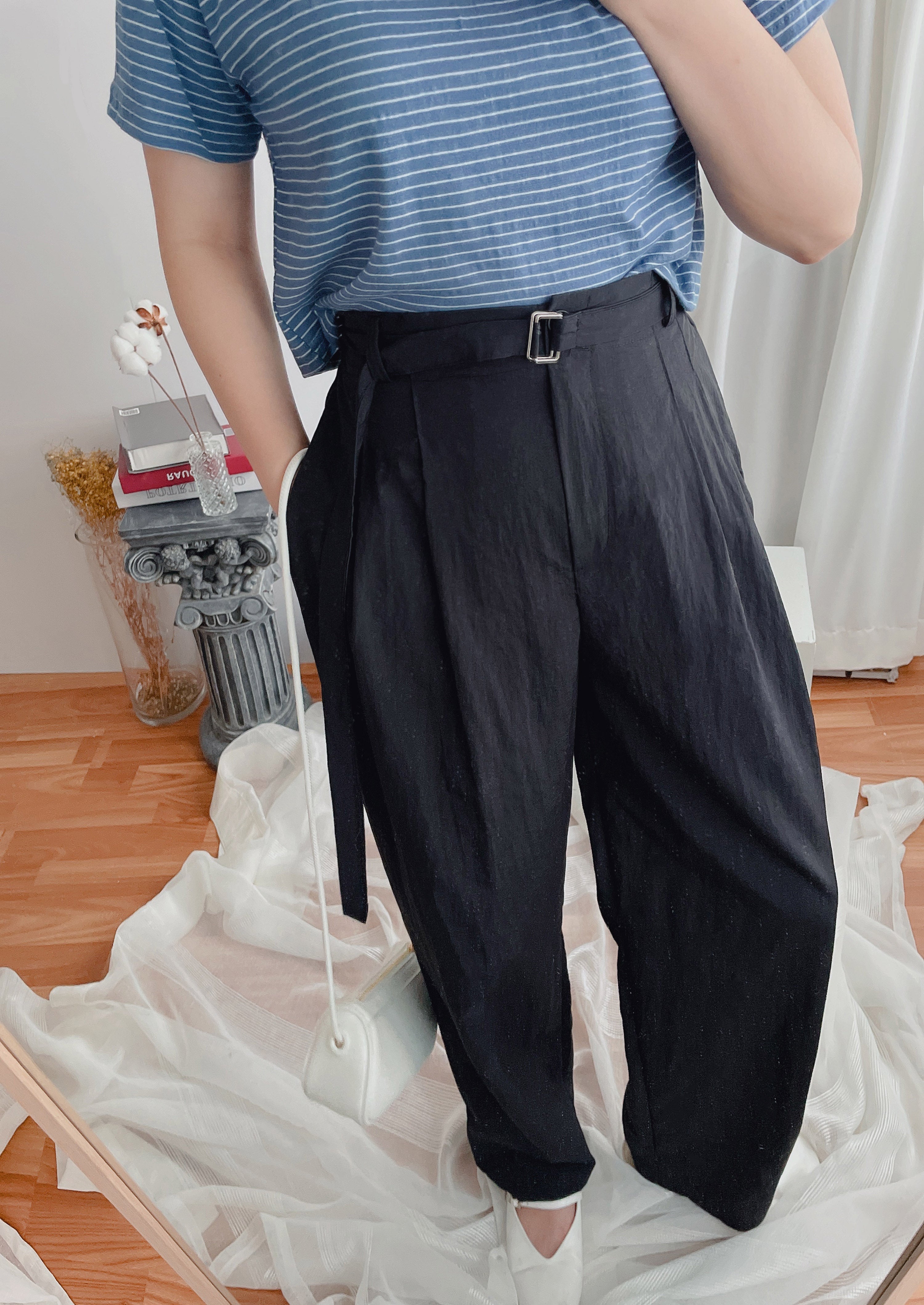 Square Belt 方形腰帶超闊褲管蘿蔔褲, Carrot Pants/ PT8344