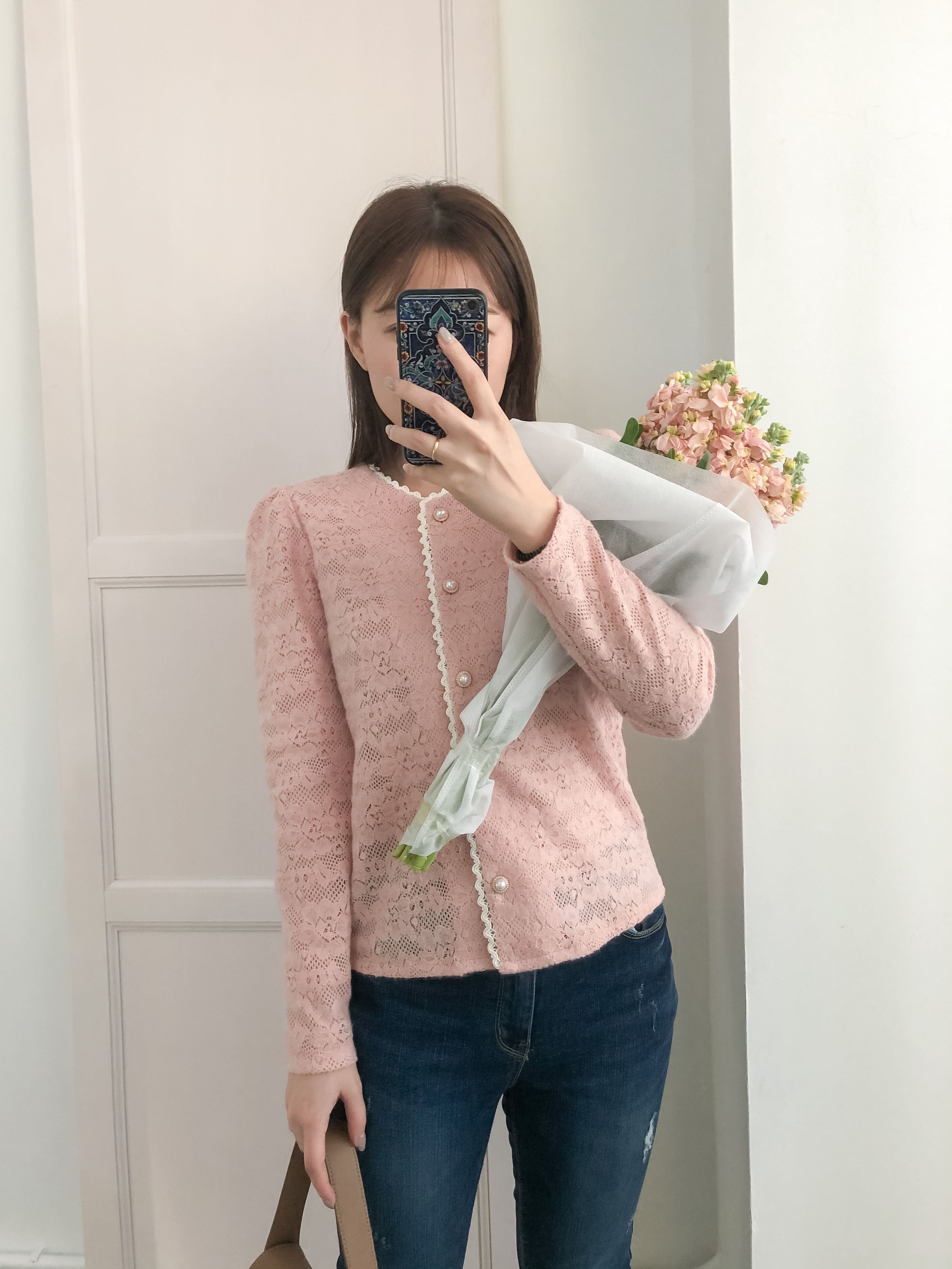 Romance Lace 粉色微彈幼細雕花邊蕾絲紋, Blouse or Outer/ BU8614
