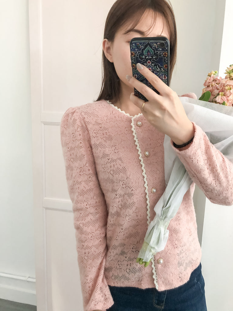 Romance Lace 粉色微彈幼細雕花邊蕾絲紋, Blouse or Outer/ BU8614