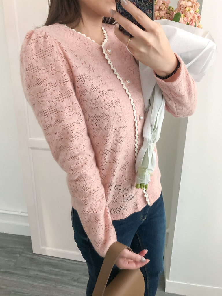 Romance Lace 粉色微彈幼細雕花邊蕾絲紋, Blouse or Outer/ BU8614