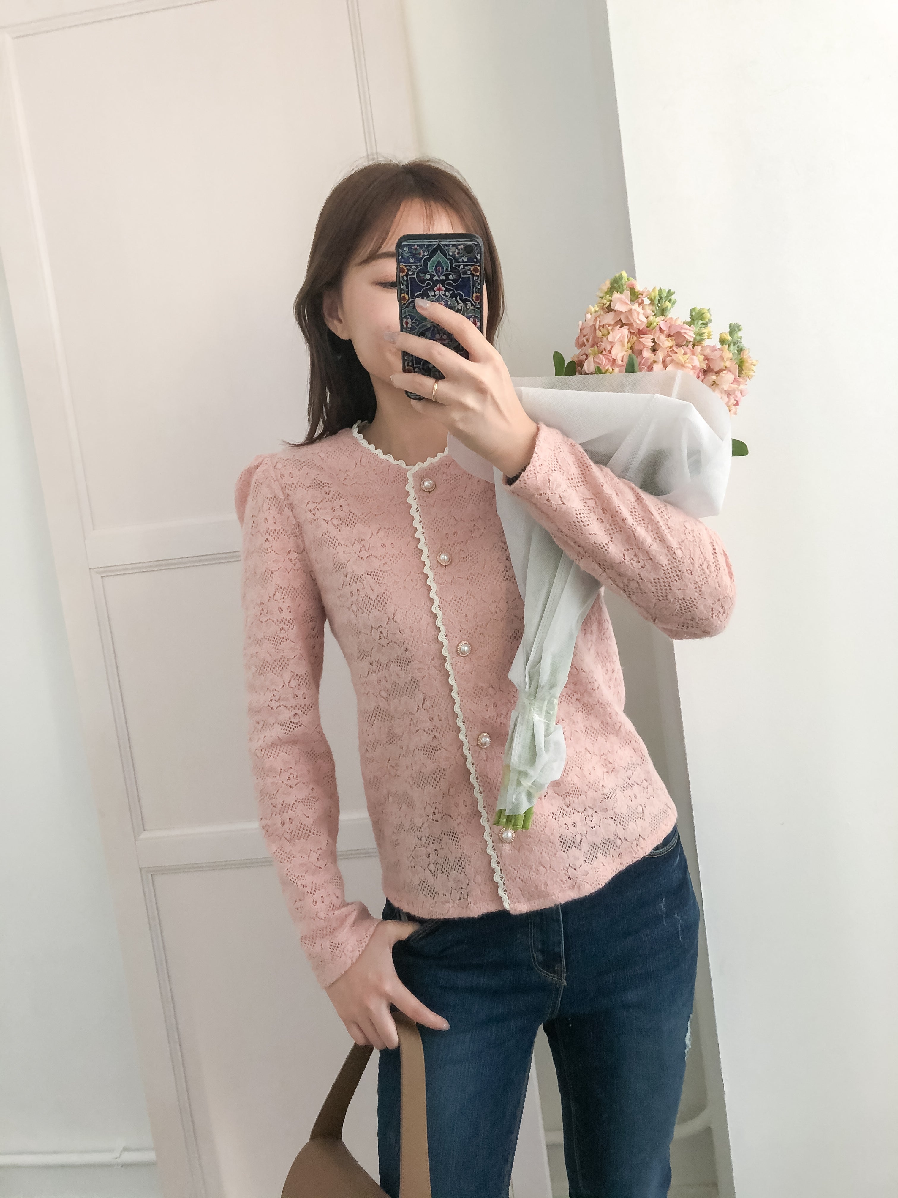 Romance Lace 粉色微彈幼細雕花邊蕾絲紋, Blouse or Outer/ BU8614