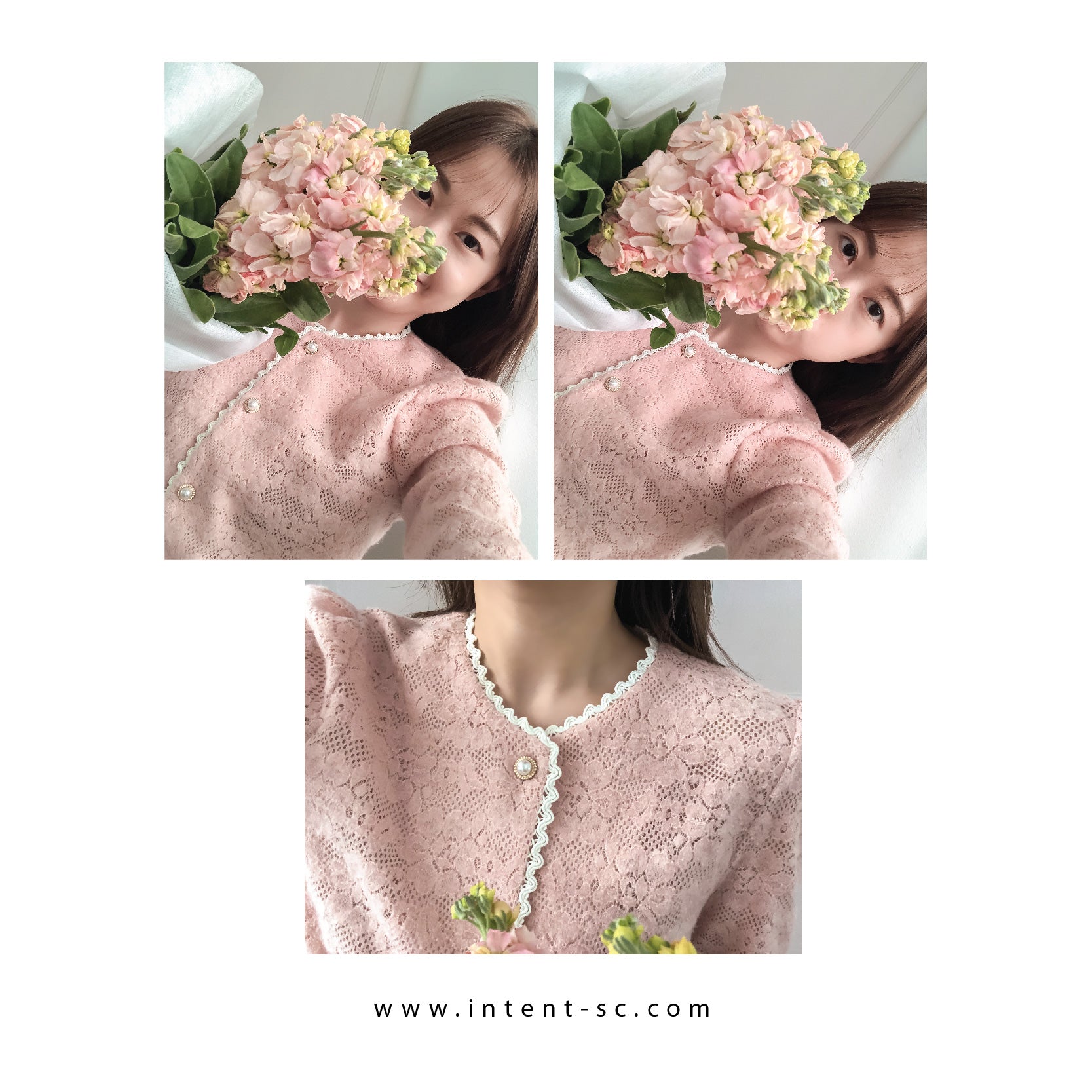 Romance Lace 粉色微彈幼細雕花邊蕾絲紋, Blouse or Outer/ BU8614