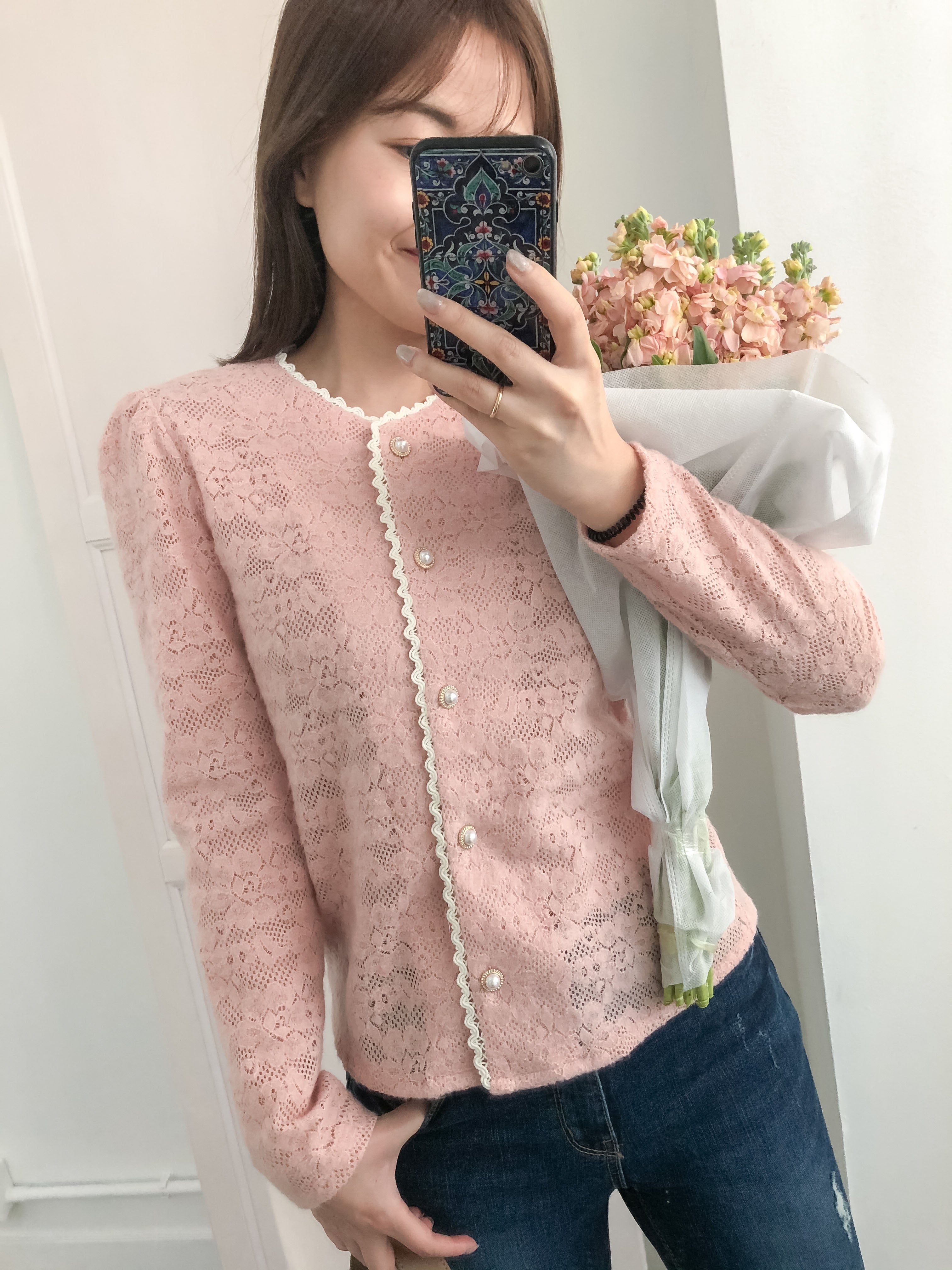 Romance Lace 粉色微彈幼細雕花邊蕾絲紋, Blouse or Outer/ BU8614