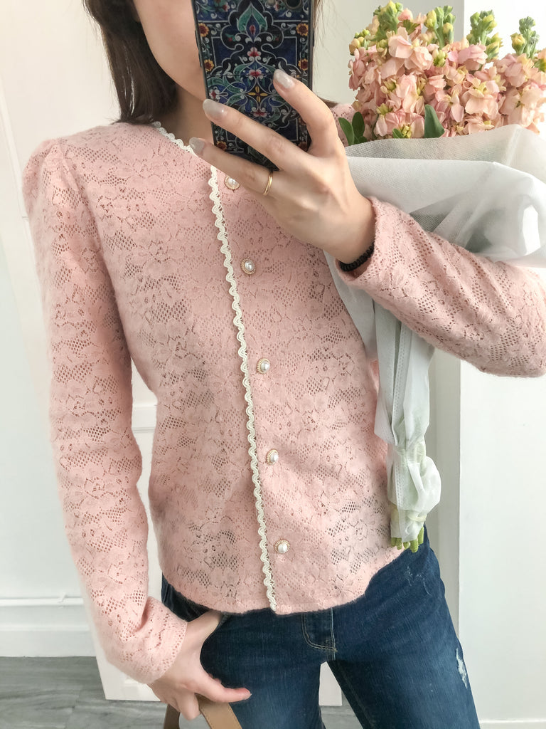 Romance Lace 粉色微彈幼細雕花邊蕾絲紋, Blouse or Outer/ BU8614