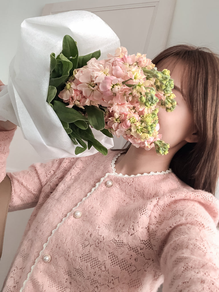 Romance Lace 粉色微彈幼細雕花邊蕾絲紋, Blouse or Outer/ BU8614