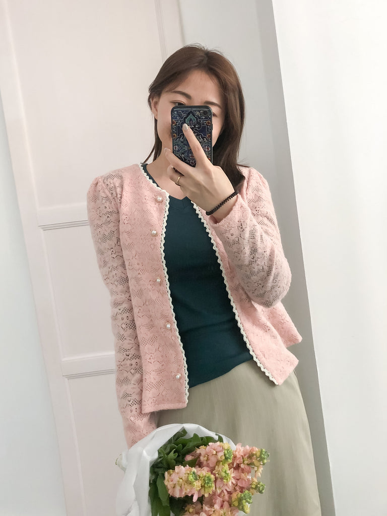 Romance Lace 粉色微彈幼細雕花邊蕾絲紋, Blouse or Outer/ BU8614