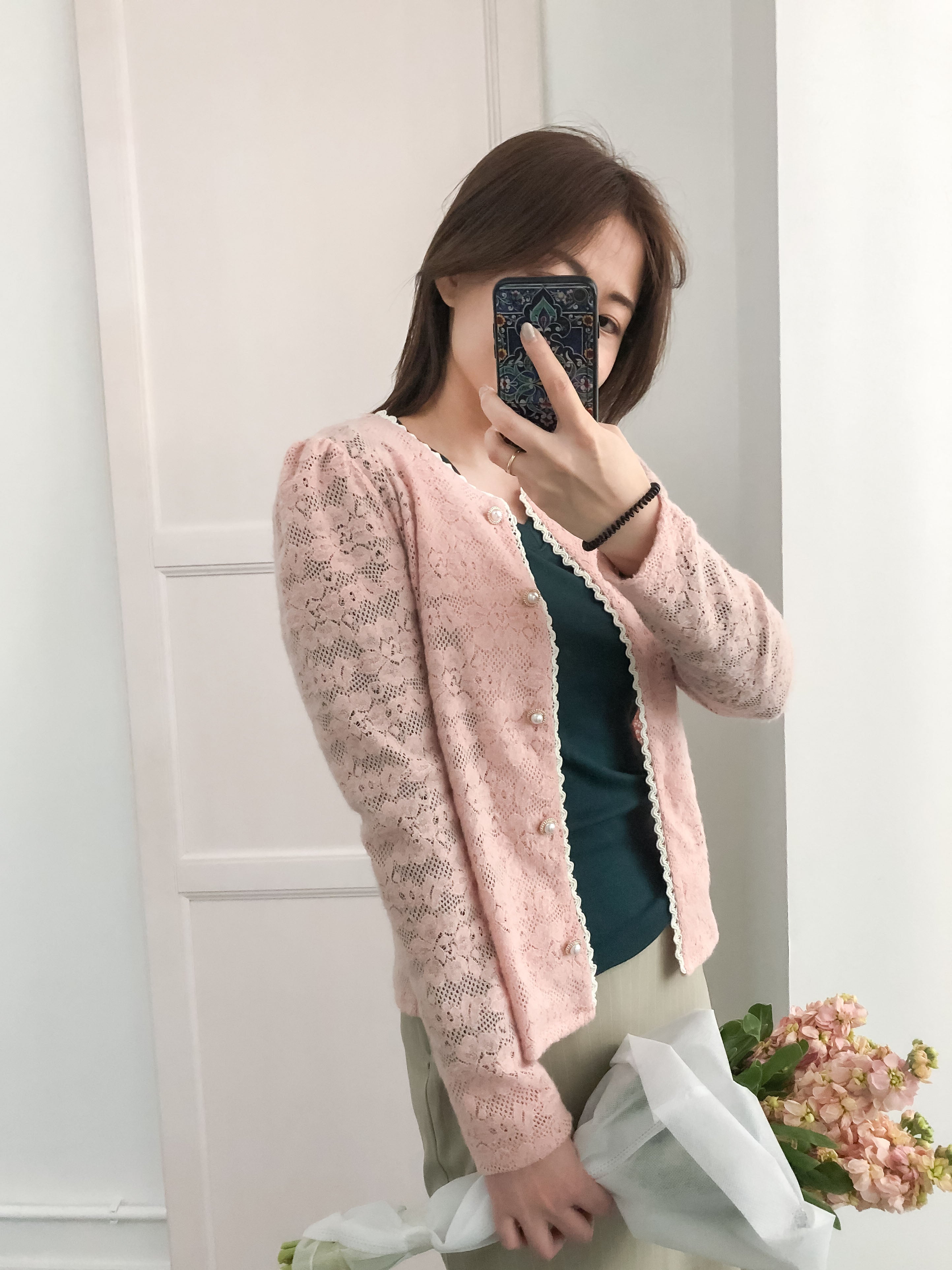 Romance Lace 粉色微彈幼細雕花邊蕾絲紋, Blouse or Outer/ BU8614