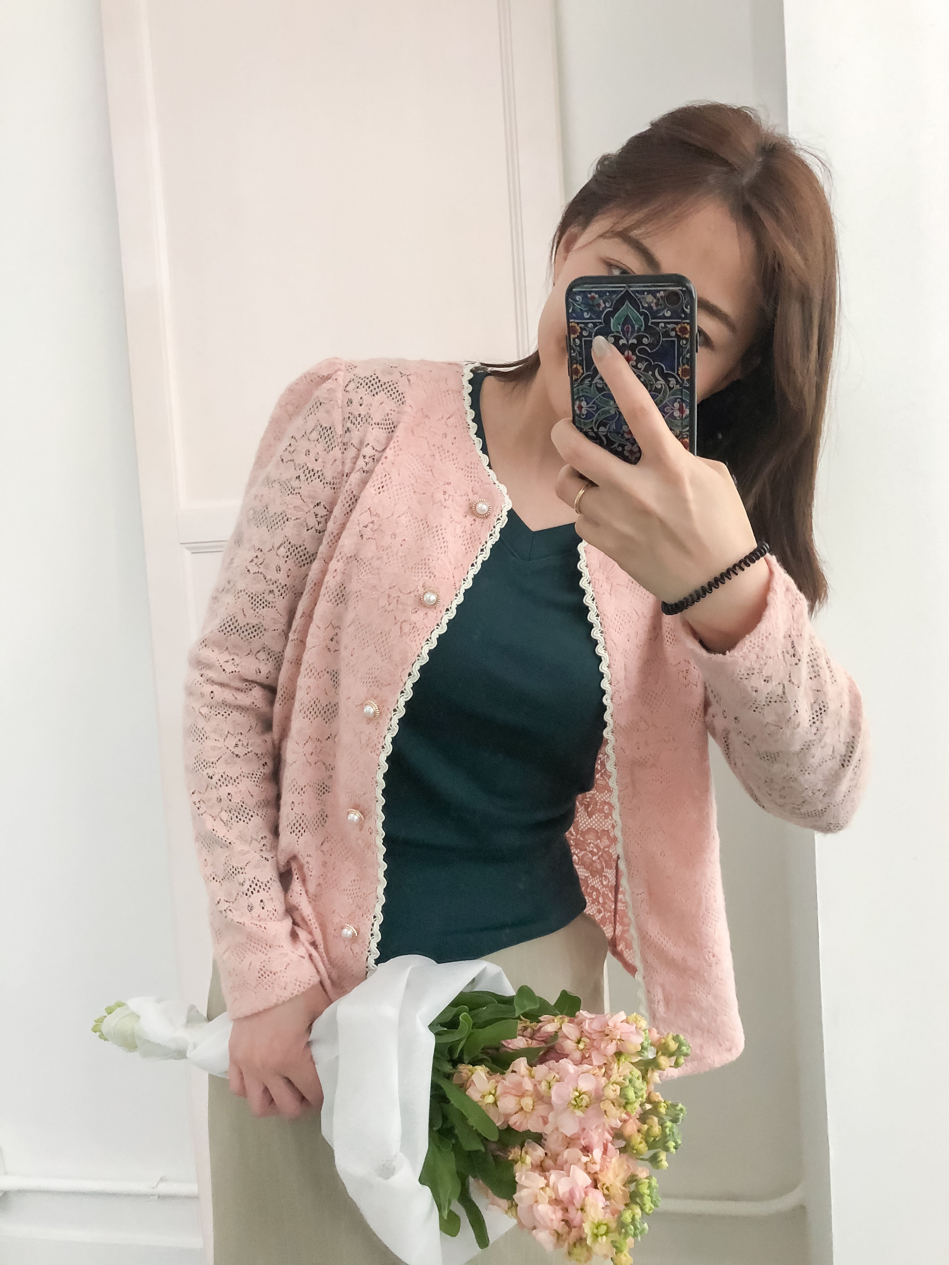 Romance Lace 粉色微彈幼細雕花邊蕾絲紋, Blouse or Outer/ BU8614