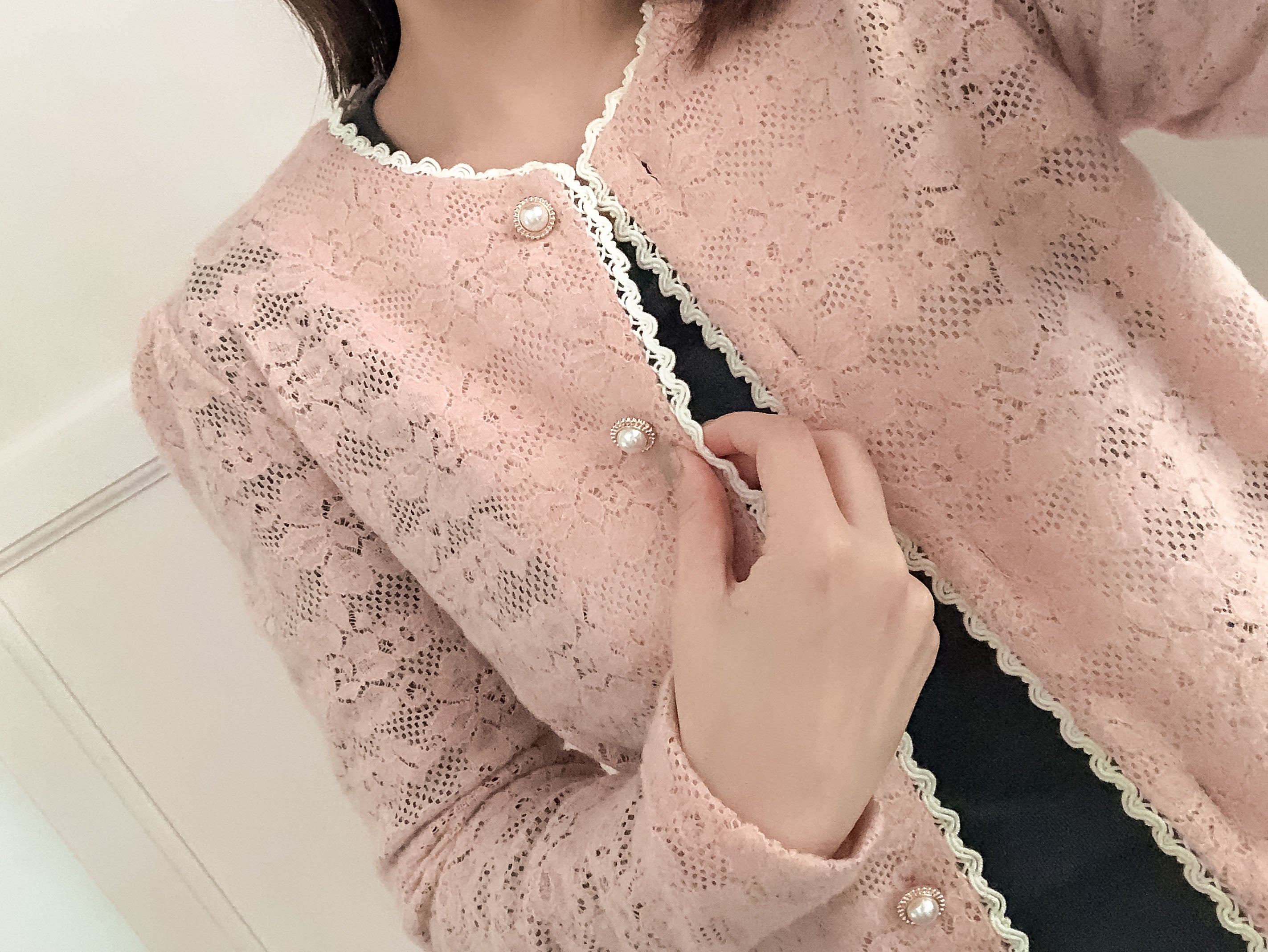 Romance Lace 粉色微彈幼細雕花邊蕾絲紋, Blouse or Outer/ BU8614