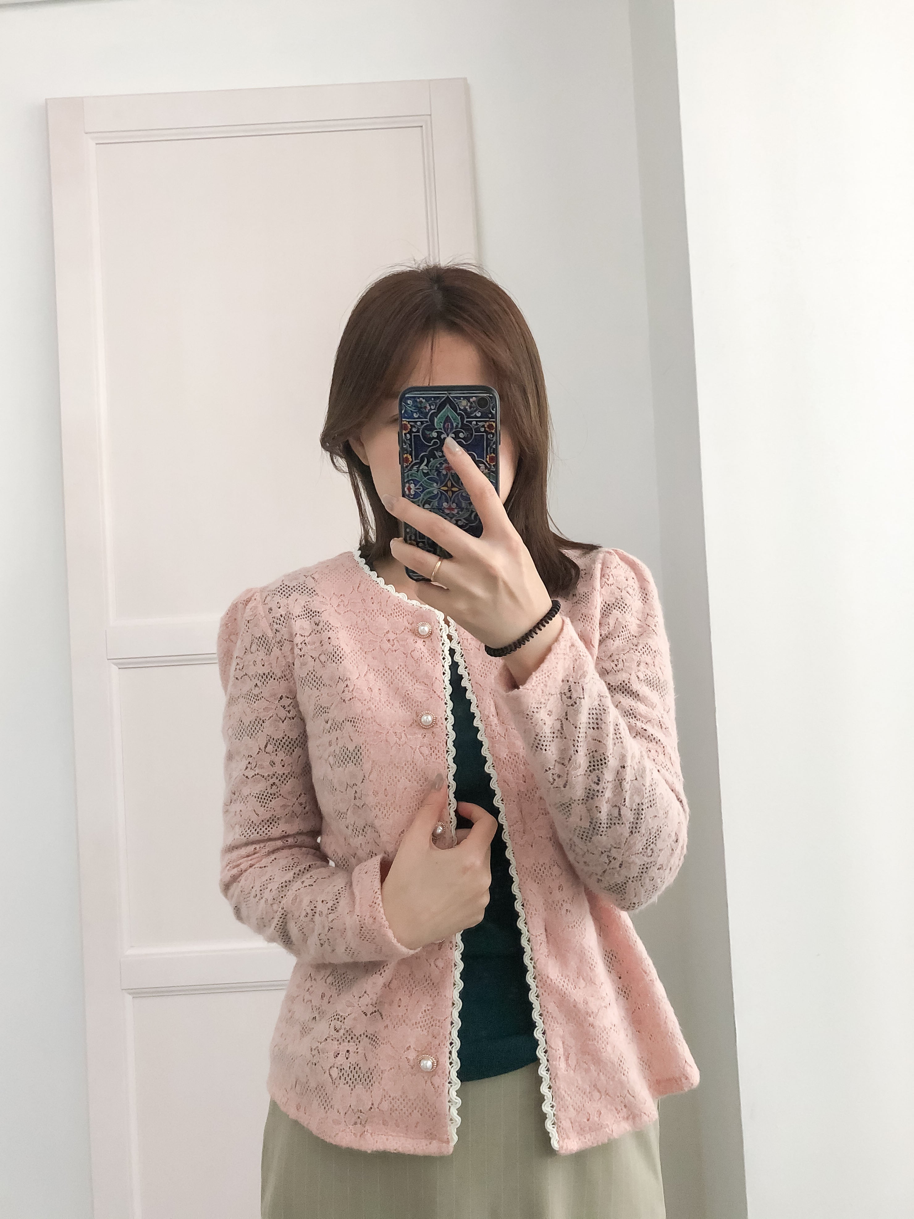 Romance Lace 粉色微彈幼細雕花邊蕾絲紋, Blouse or Outer/ BU8614