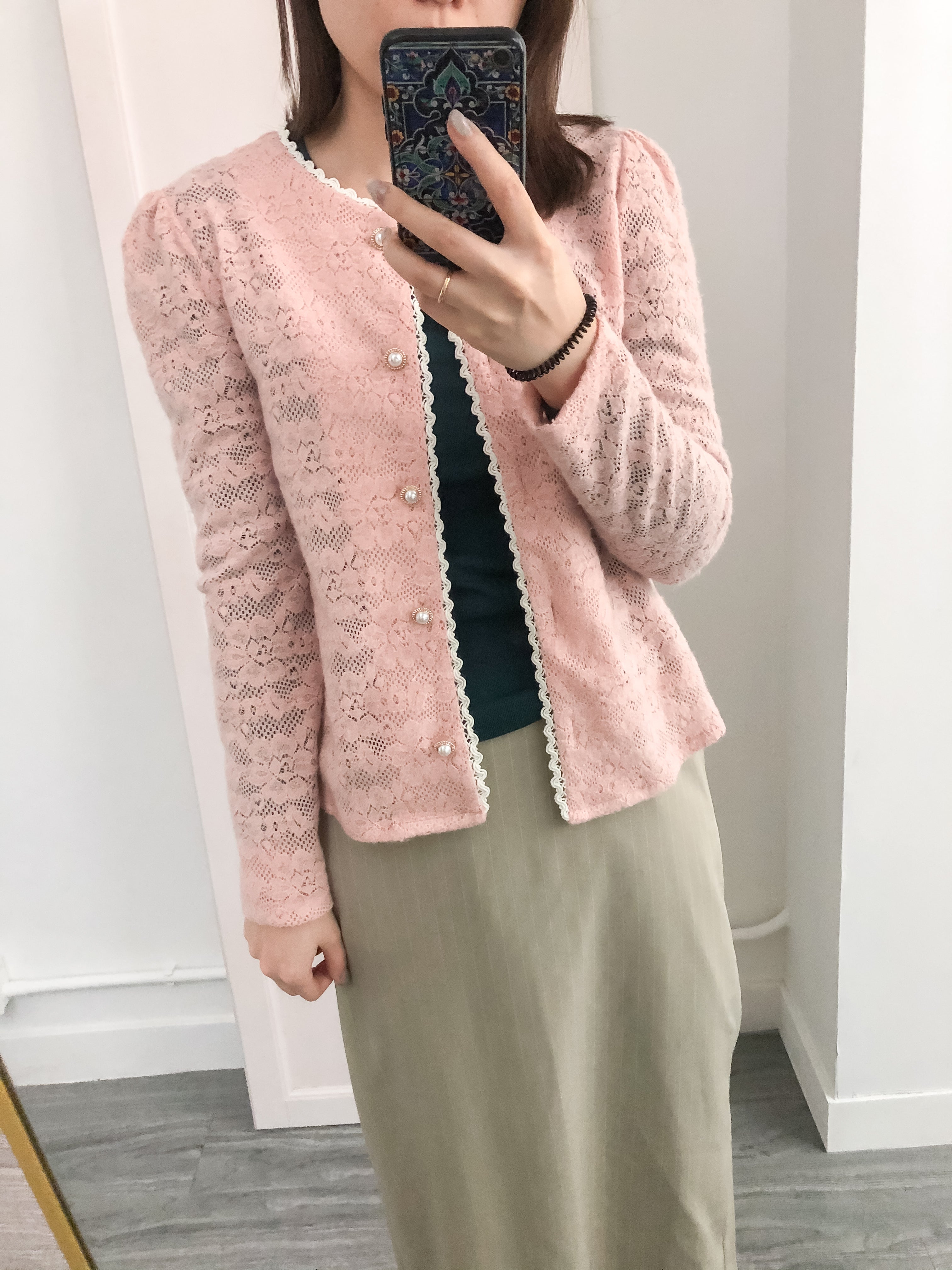 Romance Lace 粉色微彈幼細雕花邊蕾絲紋, Blouse or Outer/ BU8614