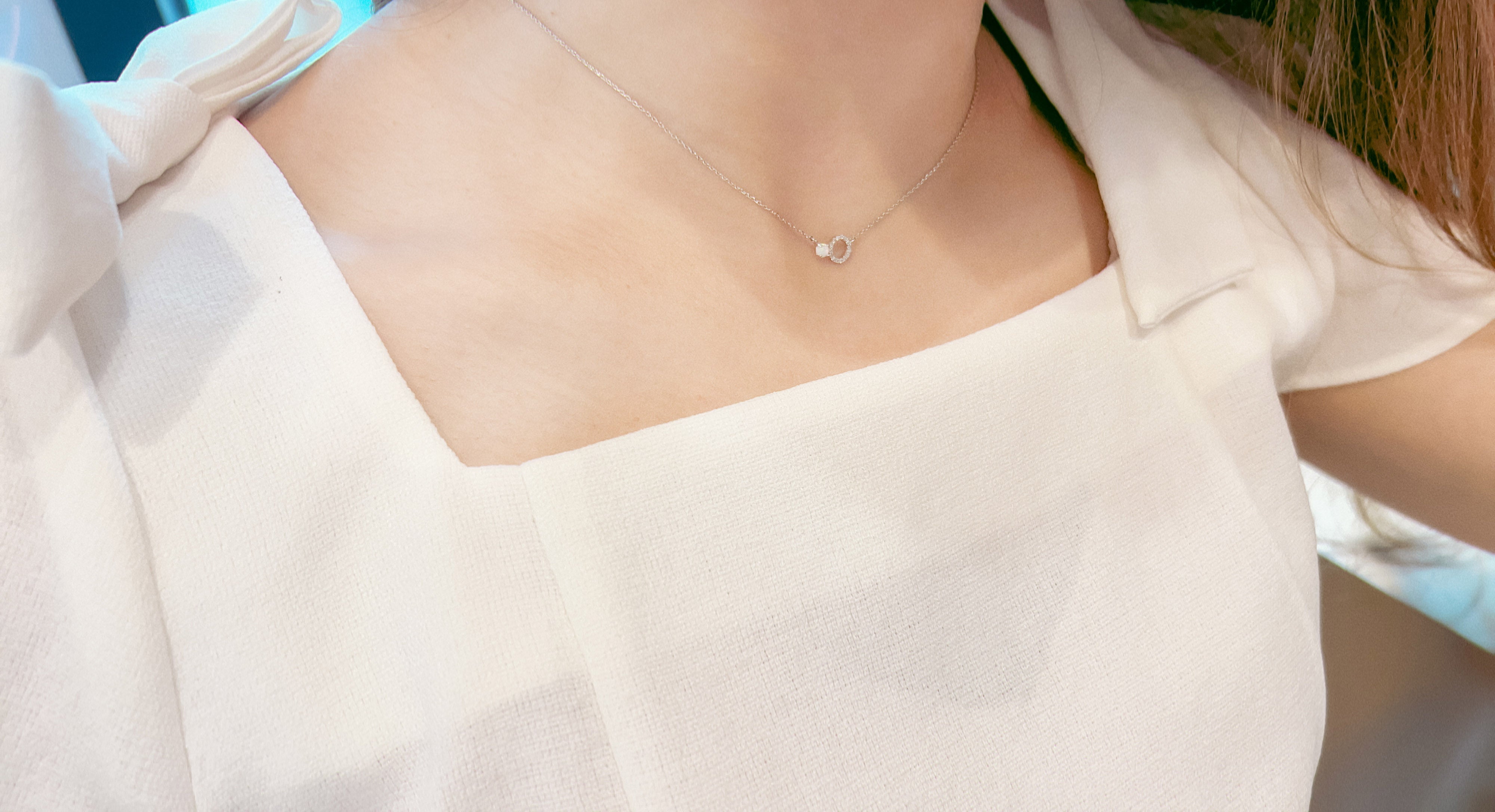 Moon Stone & Oval Crystal, Necklace/ NL8149