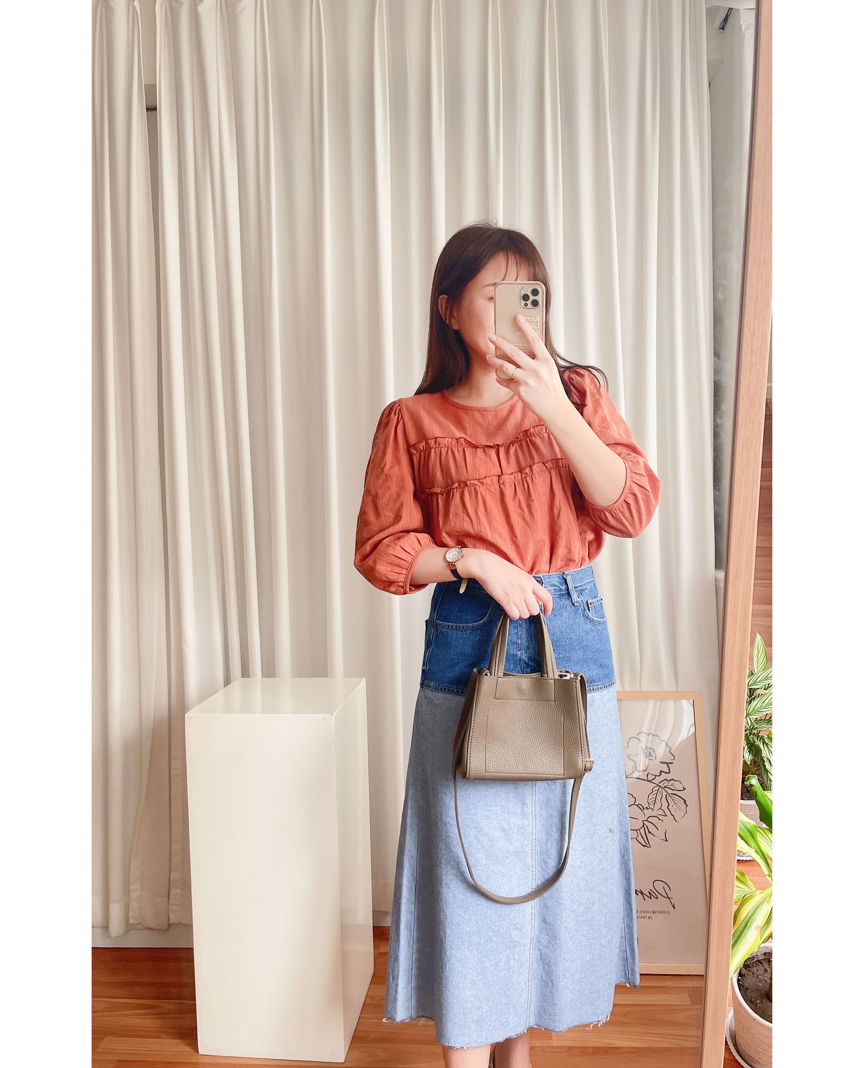 Border 雙色設計後開叉牛仔裙, Skirt/ SK8637
