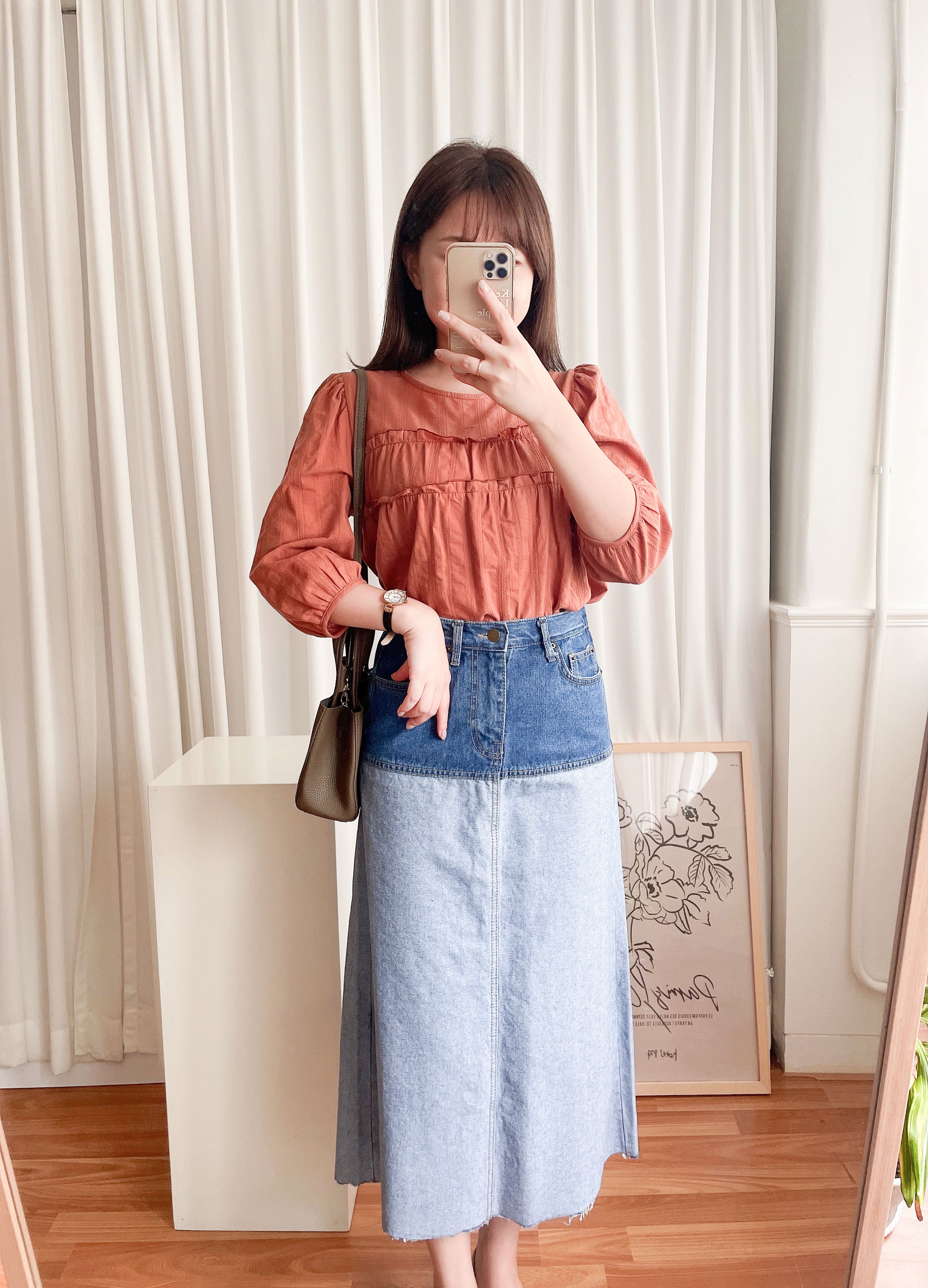 Border 雙色設計後開叉牛仔裙, Skirt/ SK8637