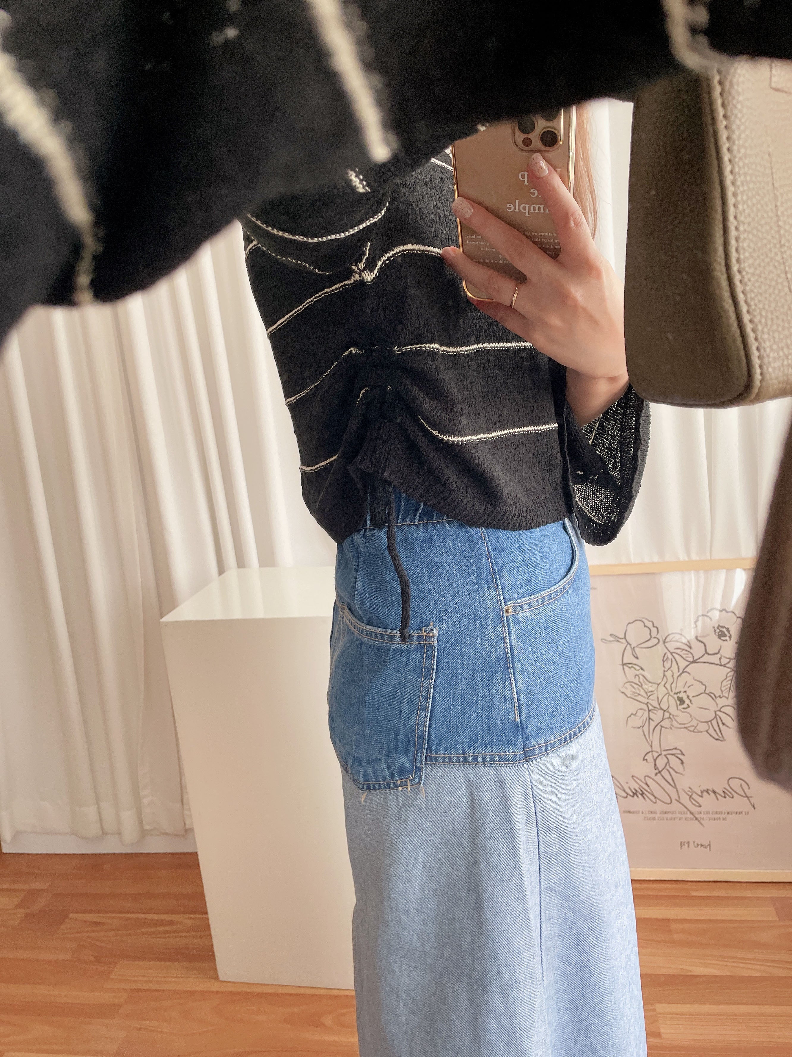Border 雙色設計後開叉牛仔裙, Skirt/ SK8637