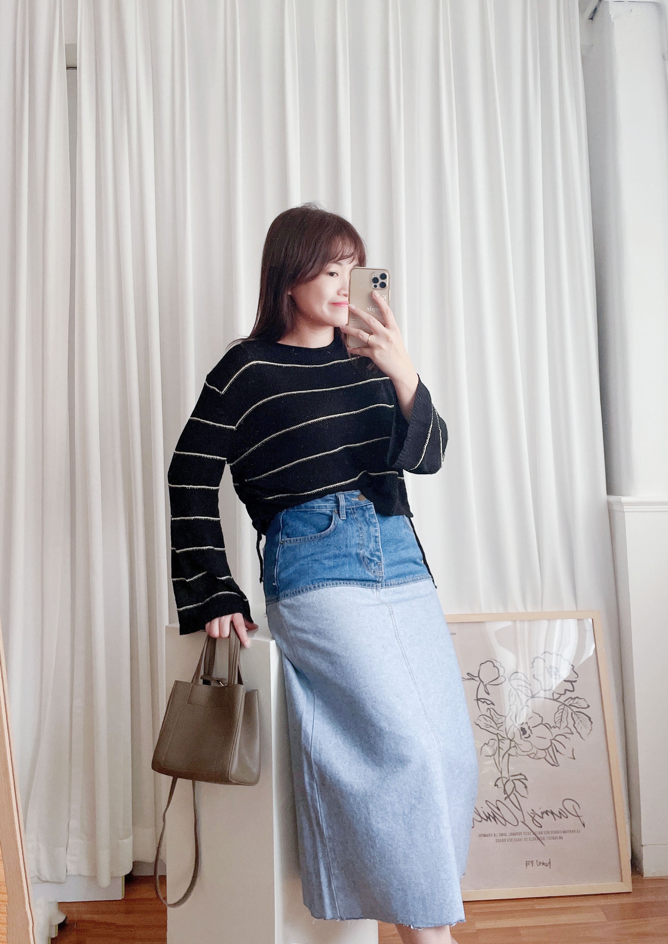 Border 雙色設計後開叉牛仔裙, Skirt/ SK8637