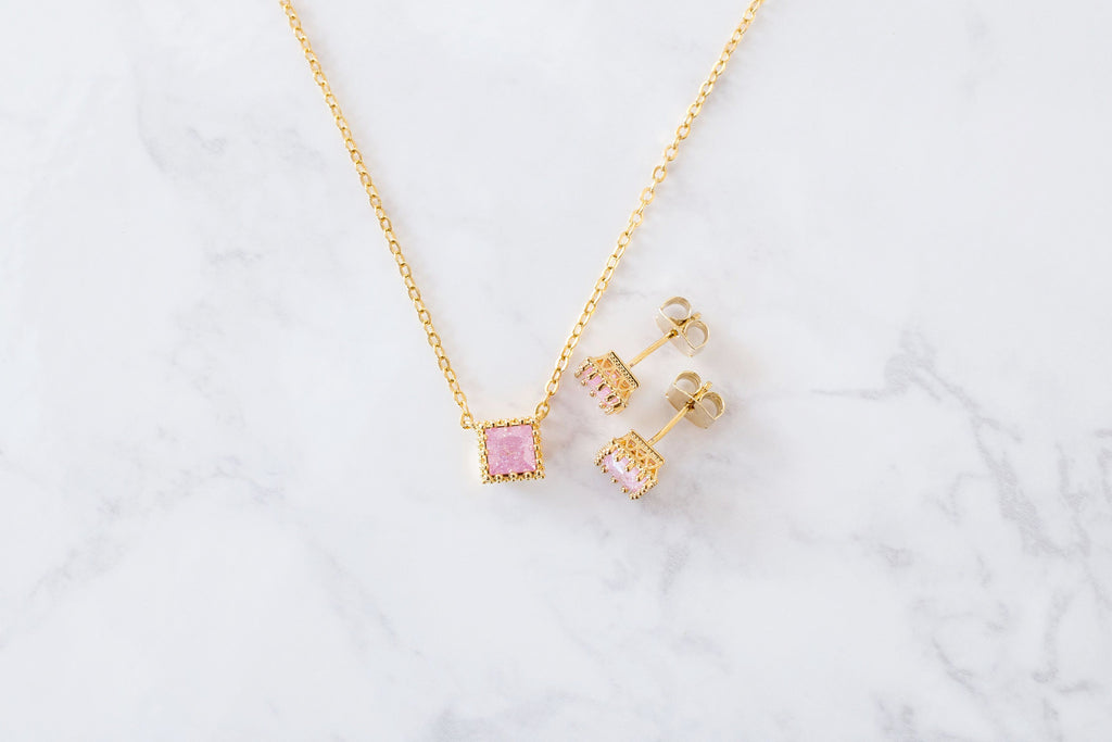 Romantic Cube earrings & necklace set/ ASE8016