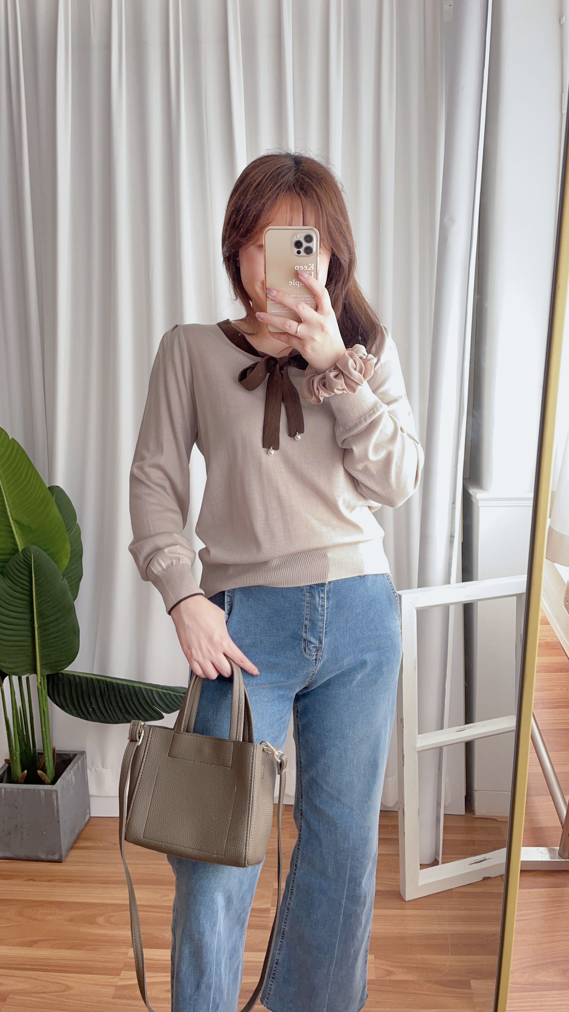 V Ribbon V形蝴蝶領口邊線薄線衫, Knit Top/ TP8785