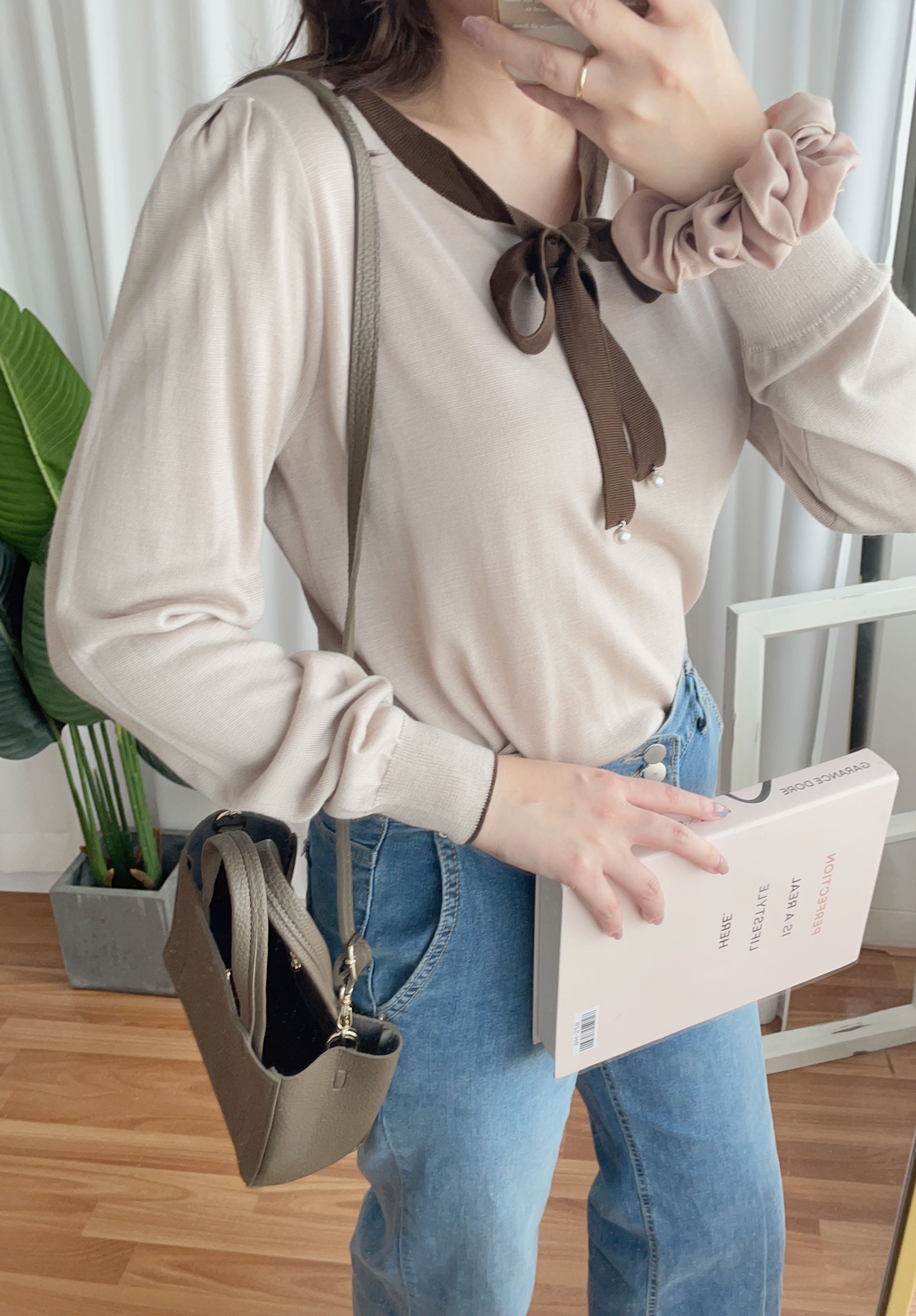 V Ribbon V形蝴蝶領口邊線薄線衫, Knit Top/ TP8785