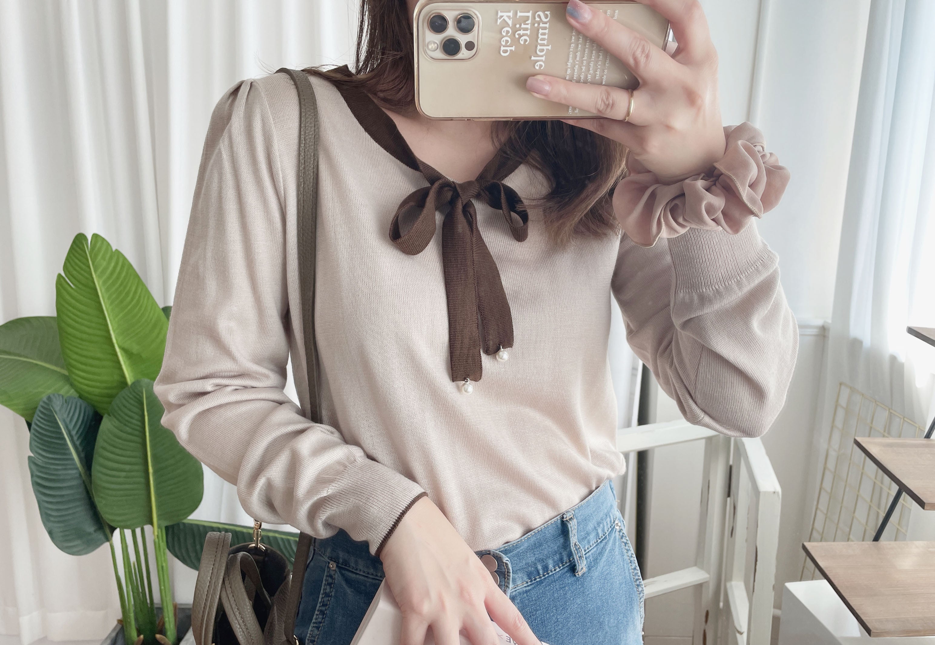V Ribbon V形蝴蝶領口邊線薄線衫, Knit Top/ TP8785