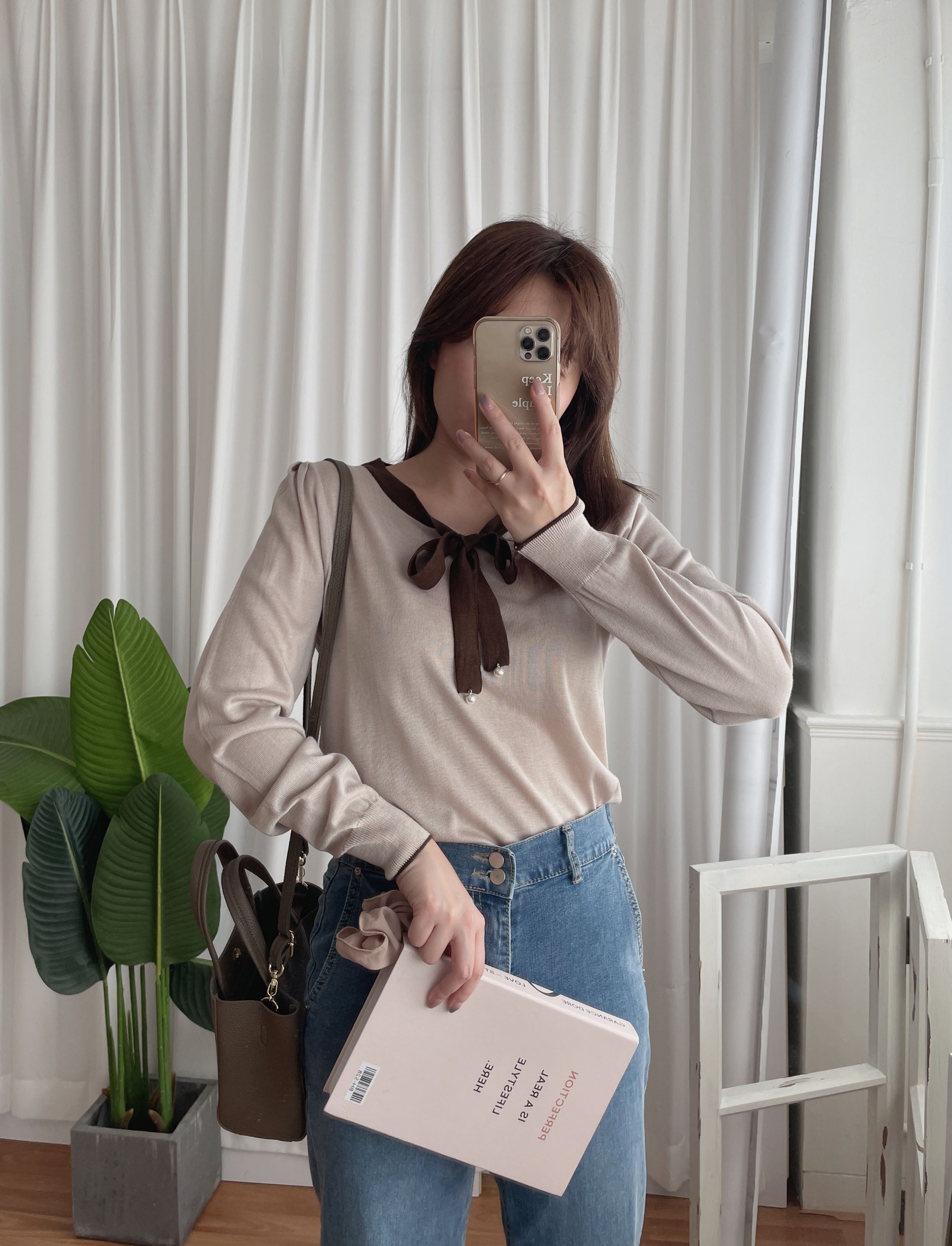 V Ribbon V形蝴蝶領口邊線薄線衫, Knit Top/ TP8785