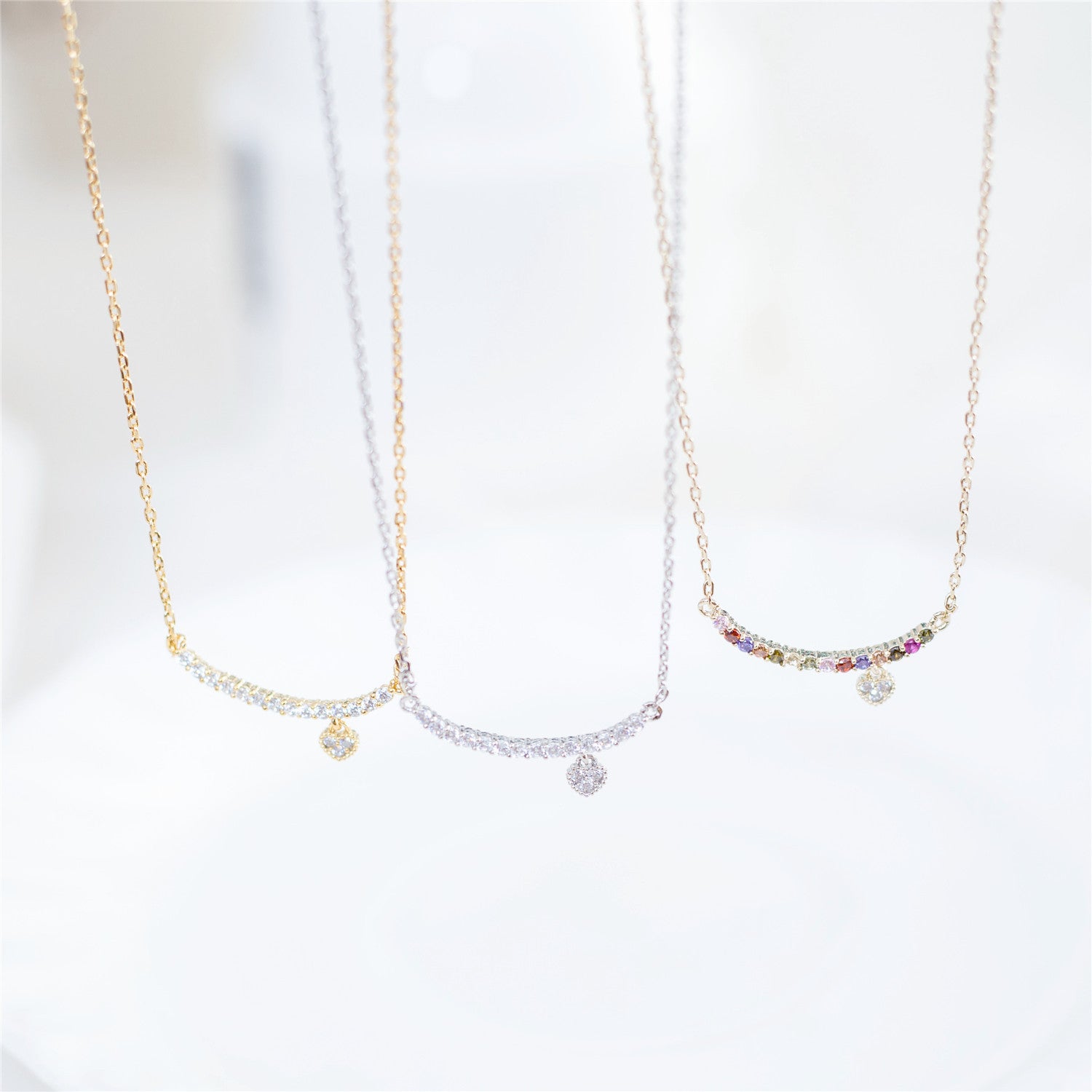 Crystal Drop Glitter Bar Necklace / NL8017