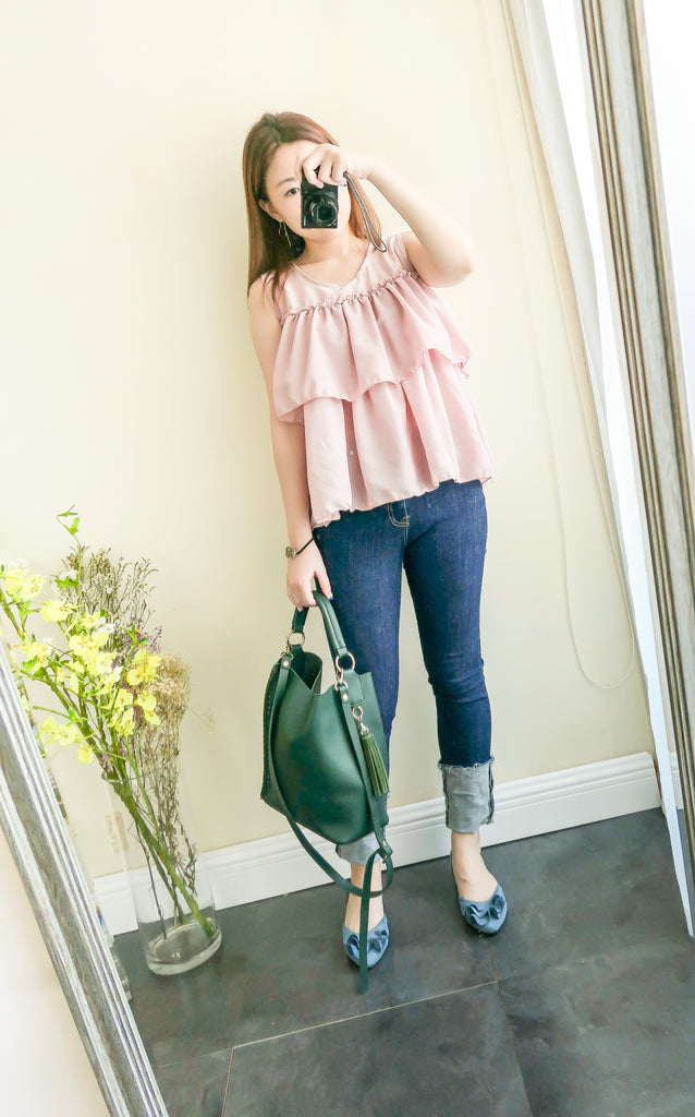Elastic folded end jeans/ PT8077