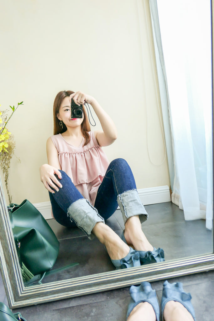 Elastic folded end jeans/ PT8077