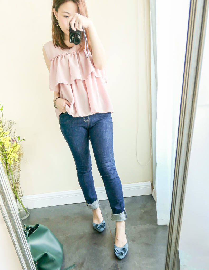 Elastic folded end jeans/ PT8077