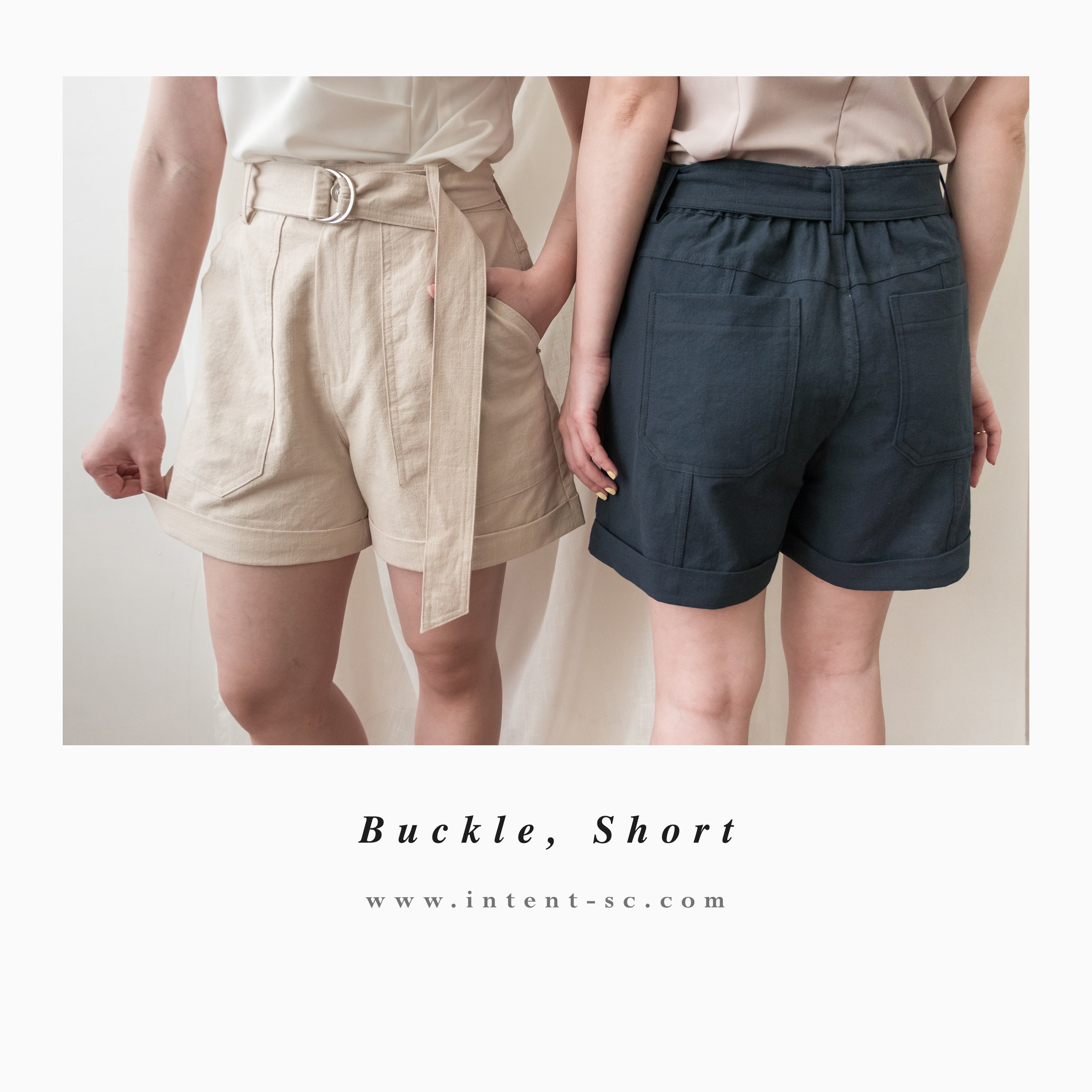 Buckle 半月腰帶挺身麻棉口袋短褲, Shorts/ PT8308