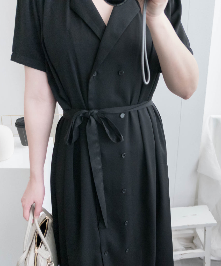 Simple Elegant 舒適質感優雅小細領雙排鈕顯瘦, Dress/ DS8844