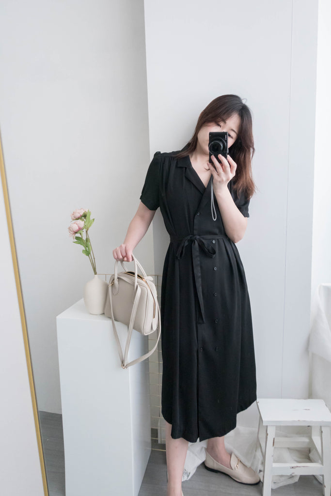 Simple Elegant 舒適質感優雅小細領雙排鈕顯瘦, Dress/ DS8844