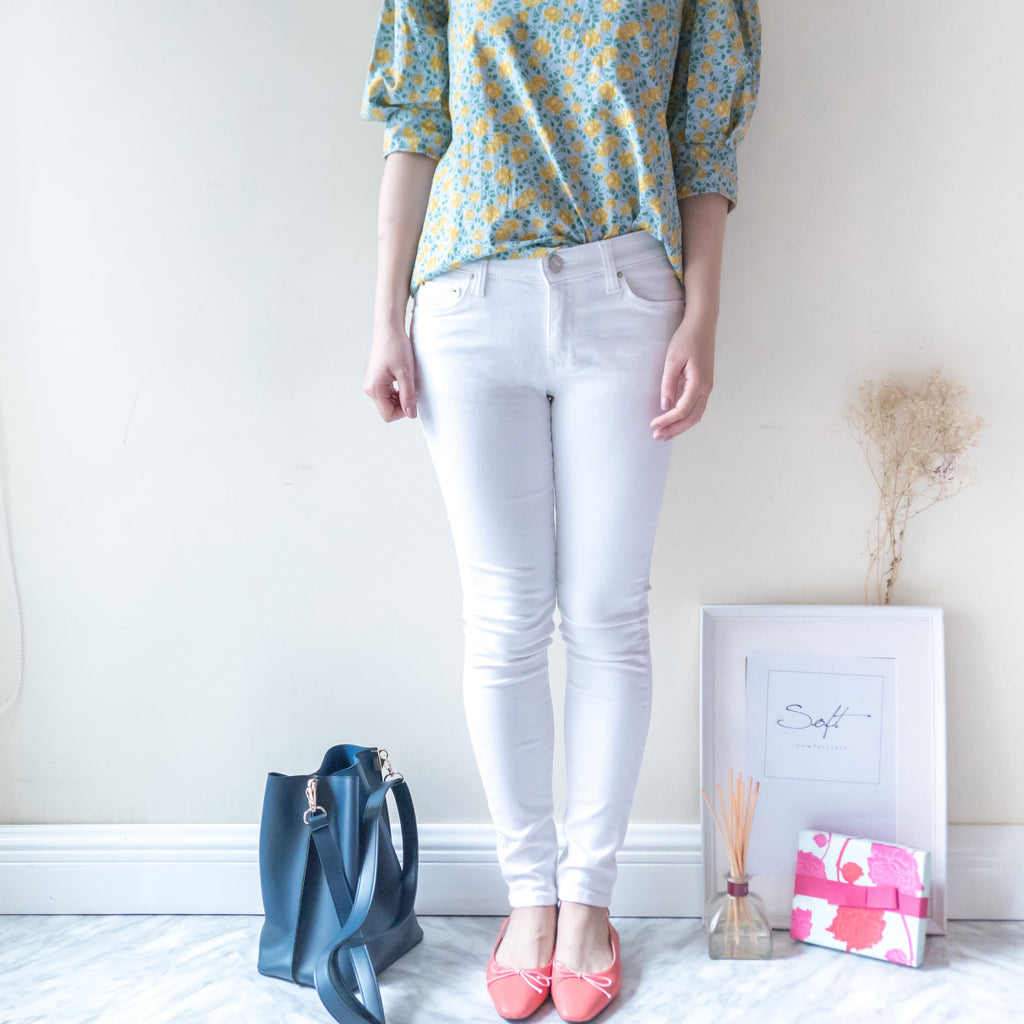 !Elastic! Just right, white pants/ PT8134