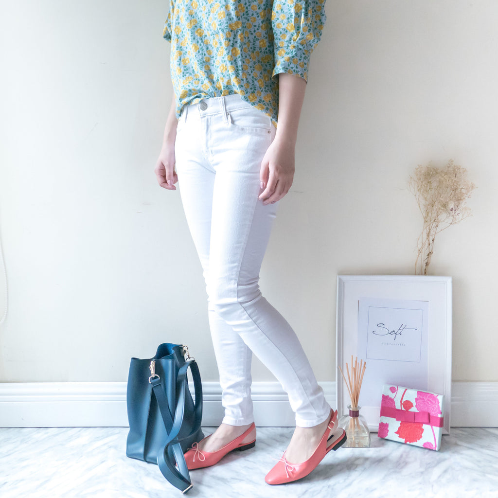 !Elastic! Just right, white pants/ PT8134