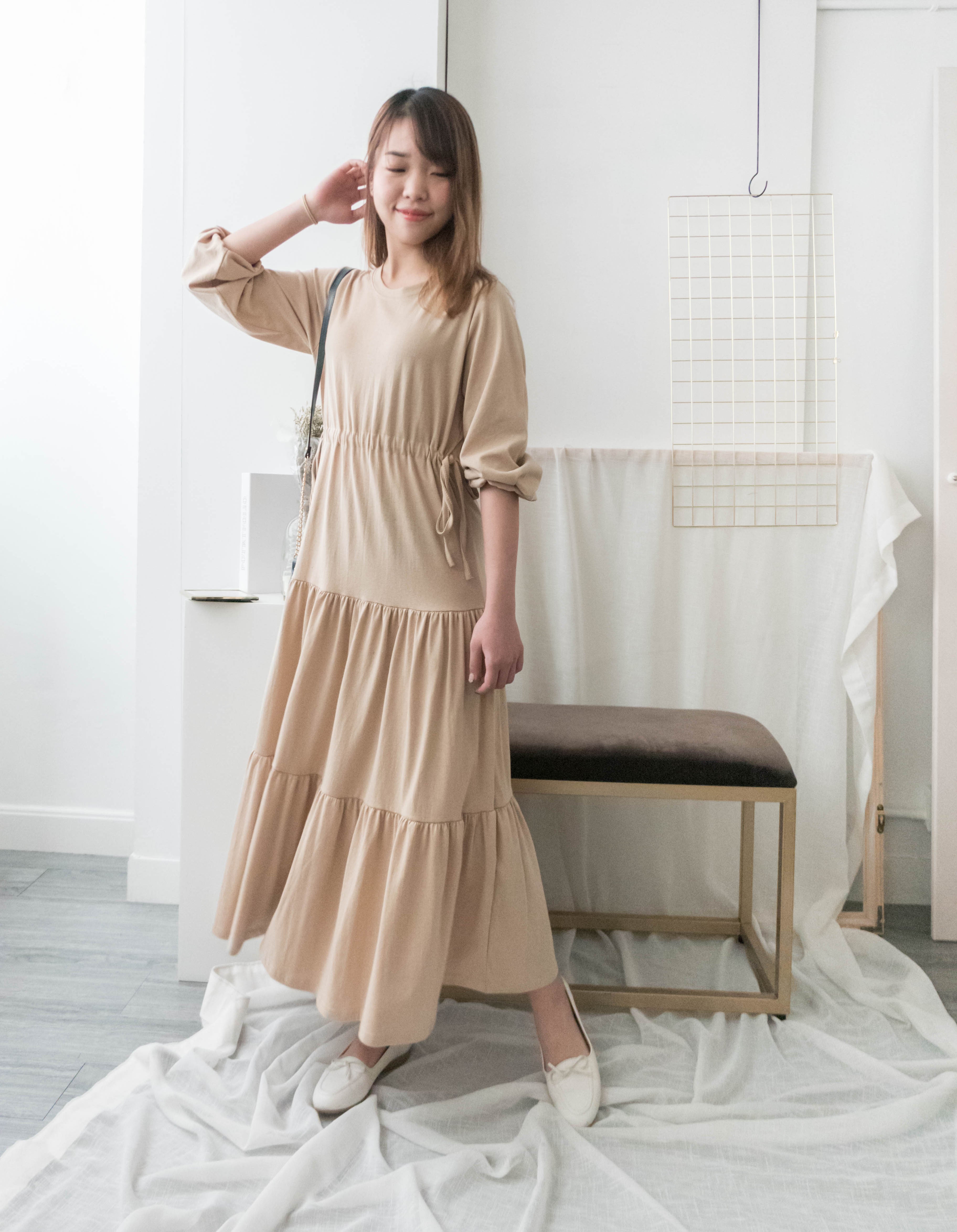 Daily Luv 隨性舒適彈性棉質層次連身裙, Dress/ DS8921