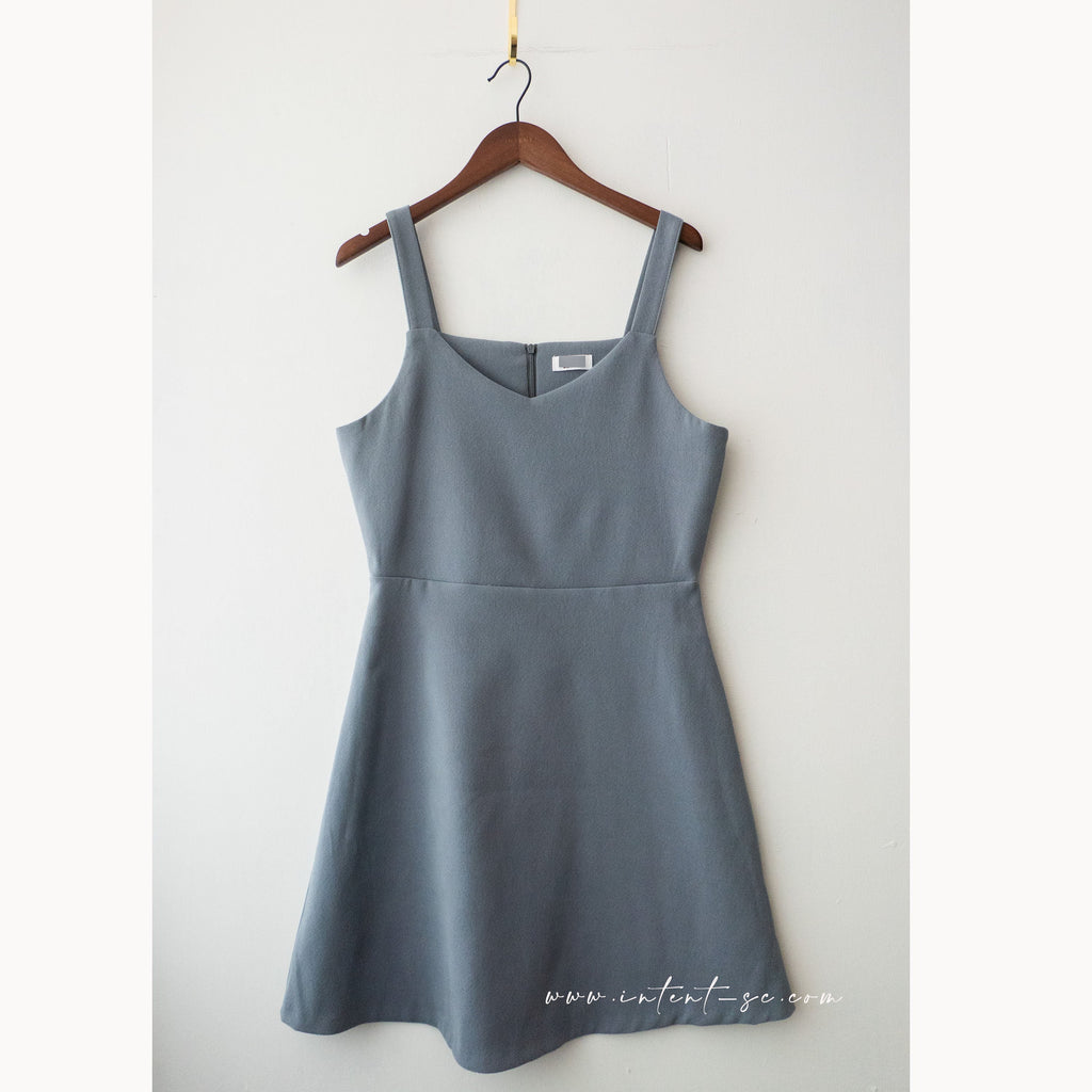 Greyish Blue V領修身灰藍吊帶裙, Dress/ DS8948