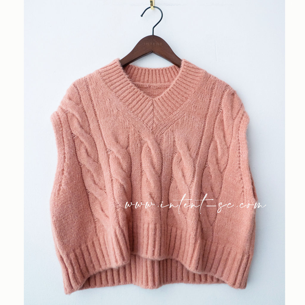Coral 粉橙棉花糖鈕紋垂肩V領背心, Vest/ KT8168
