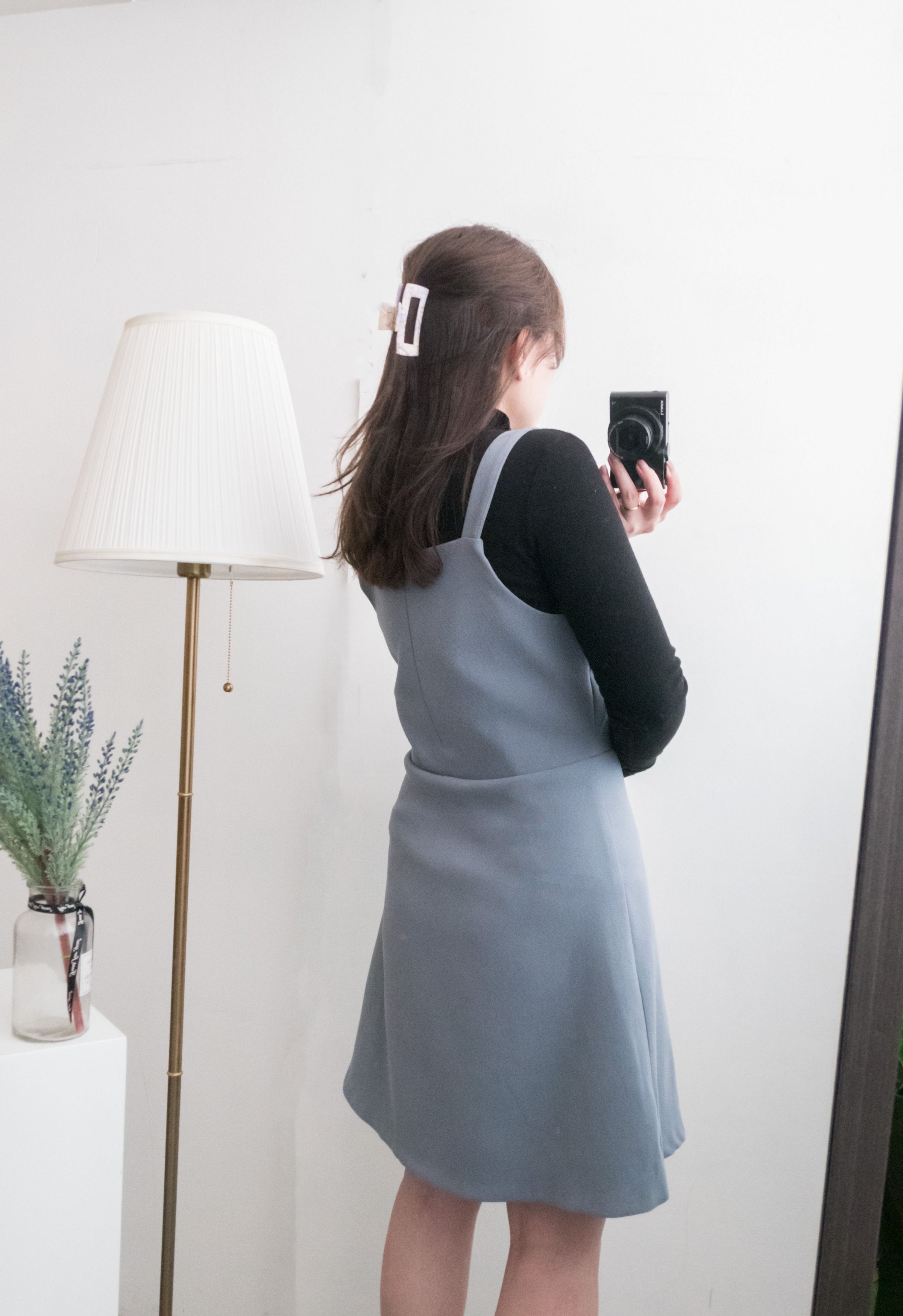 Greyish Blue V領修身灰藍吊帶裙, Dress/ DS8948