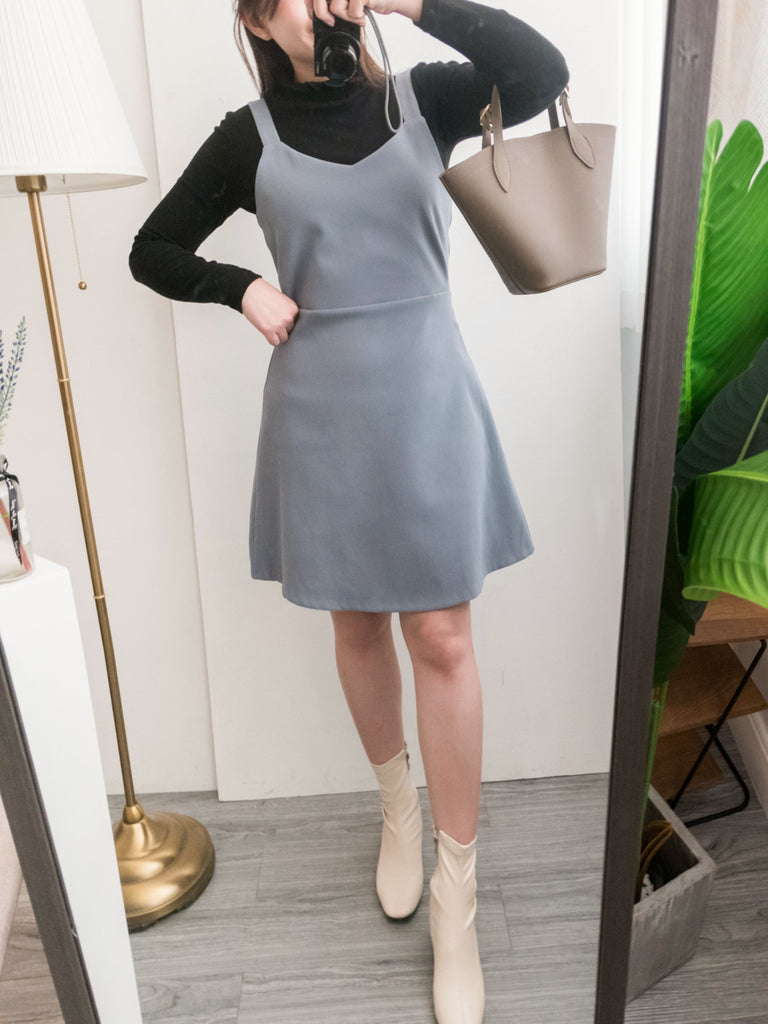 Greyish Blue V領修身灰藍吊帶裙, Dress/ DS8948