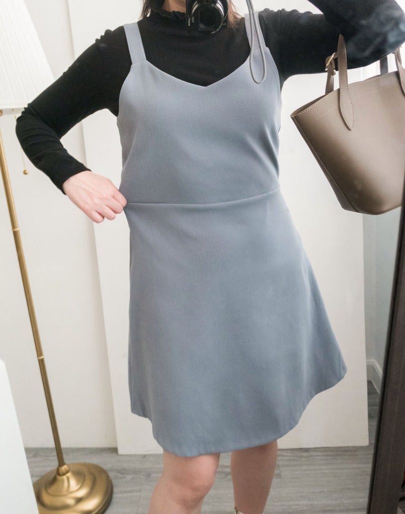 Greyish Blue V領修身灰藍吊帶裙, Dress/ DS8948