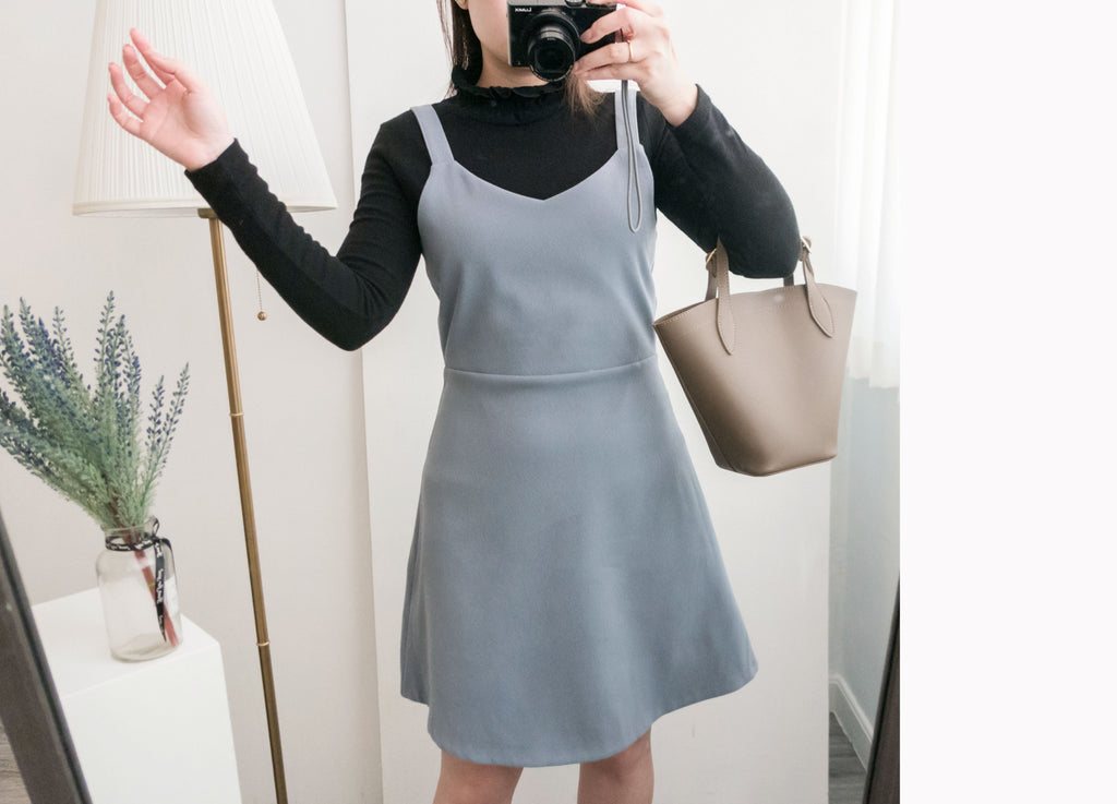 Greyish Blue V領修身灰藍吊帶裙, Dress/ DS8948