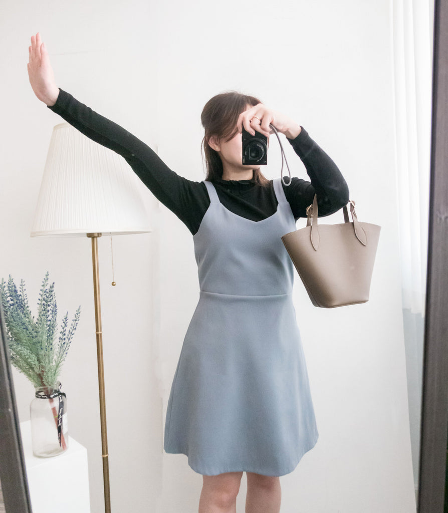 Greyish Blue V領修身灰藍吊帶裙, Dress/ DS8948