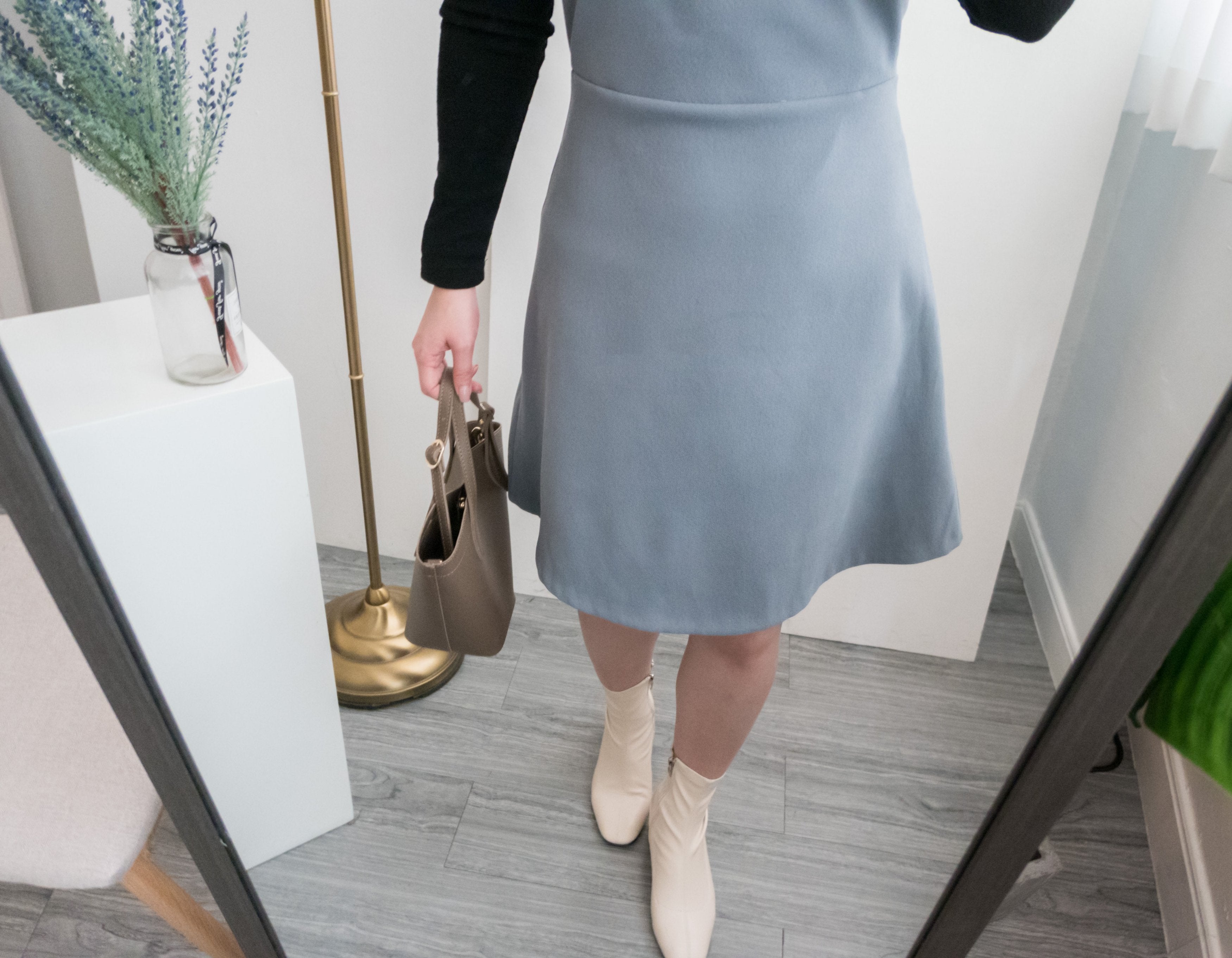 Greyish Blue V領修身灰藍吊帶裙, Dress/ DS8948