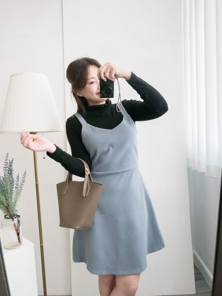 Greyish Blue V領修身灰藍吊帶裙, Dress/ DS8948
